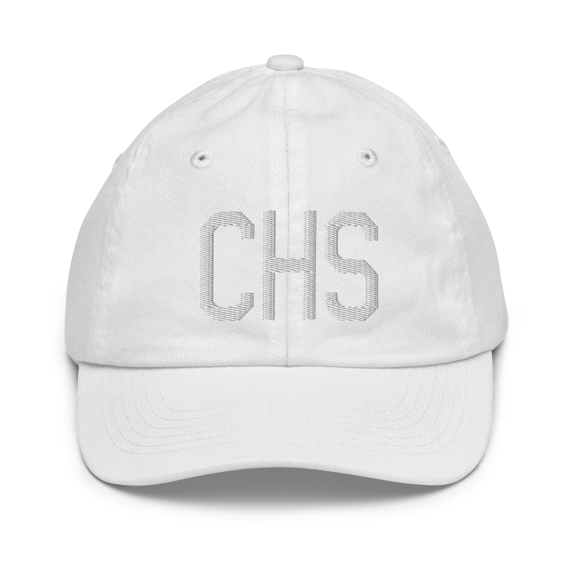 Airport Code Kid's Baseball Cap - White • CHS Charleston • YHM Designs - Image 34