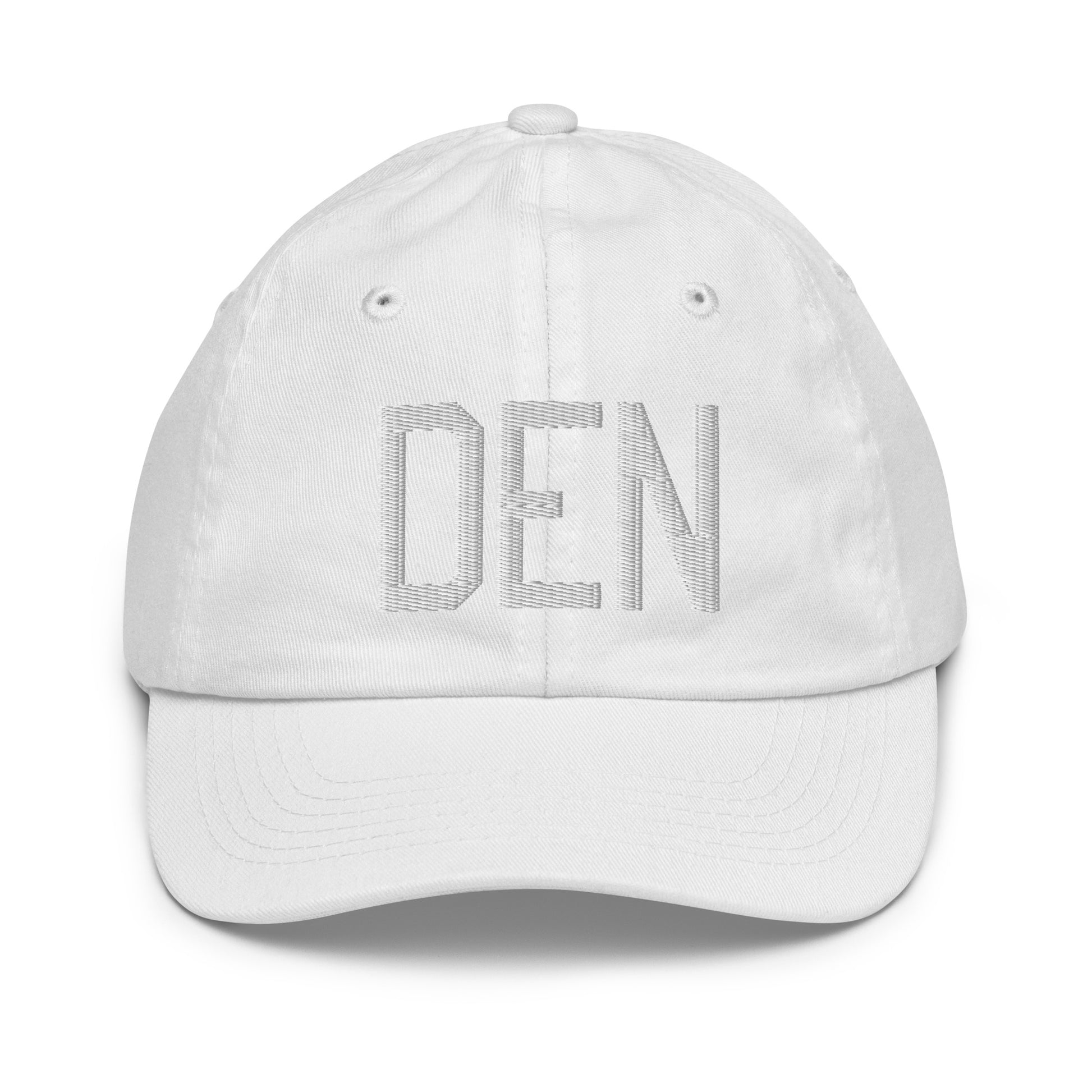 Airport Code Kid's Baseball Cap - White • DEN Denver • YHM Designs - Image 34