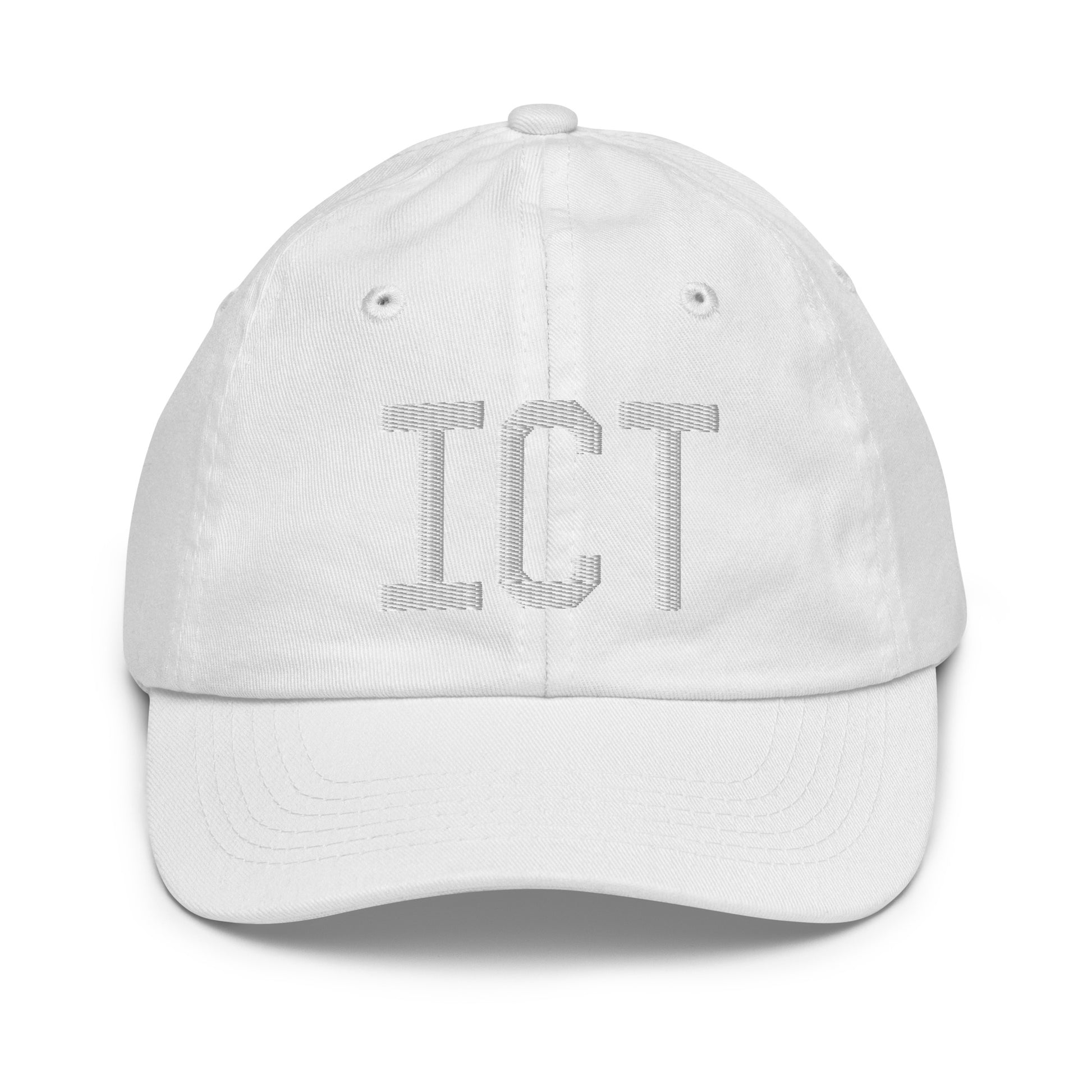 Airport Code Kid's Baseball Cap - White • ICT Wichita • YHM Designs - Image 34