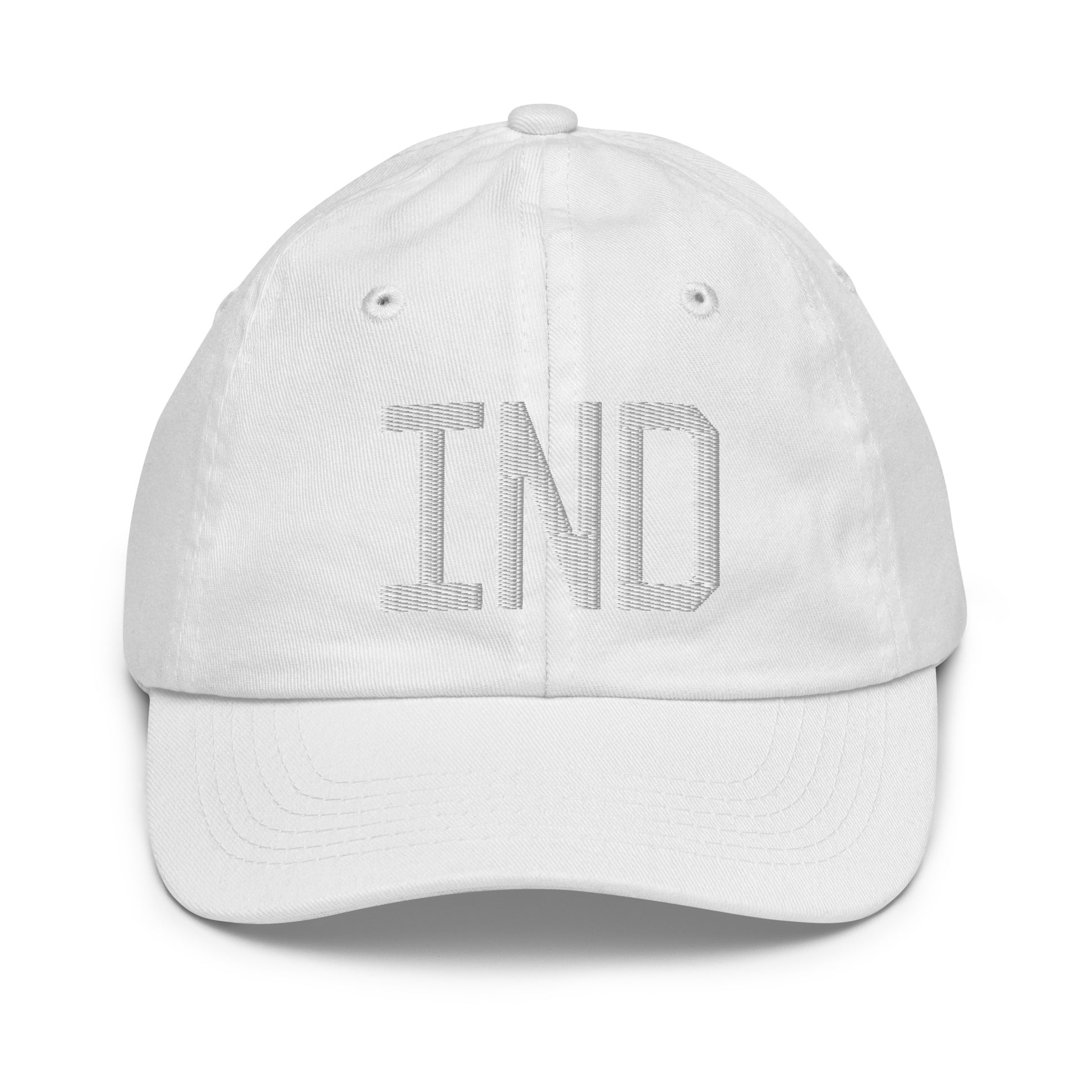 Airport Code Kid's Baseball Cap - White • IND Indianapolis • YHM Designs - Image 34