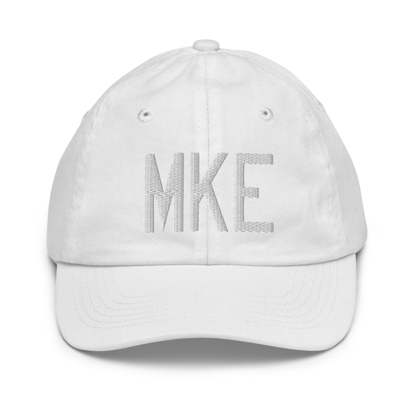 Airport Code Kid's Baseball Cap - White • MKE Milwaukee • YHM Designs - Image 34