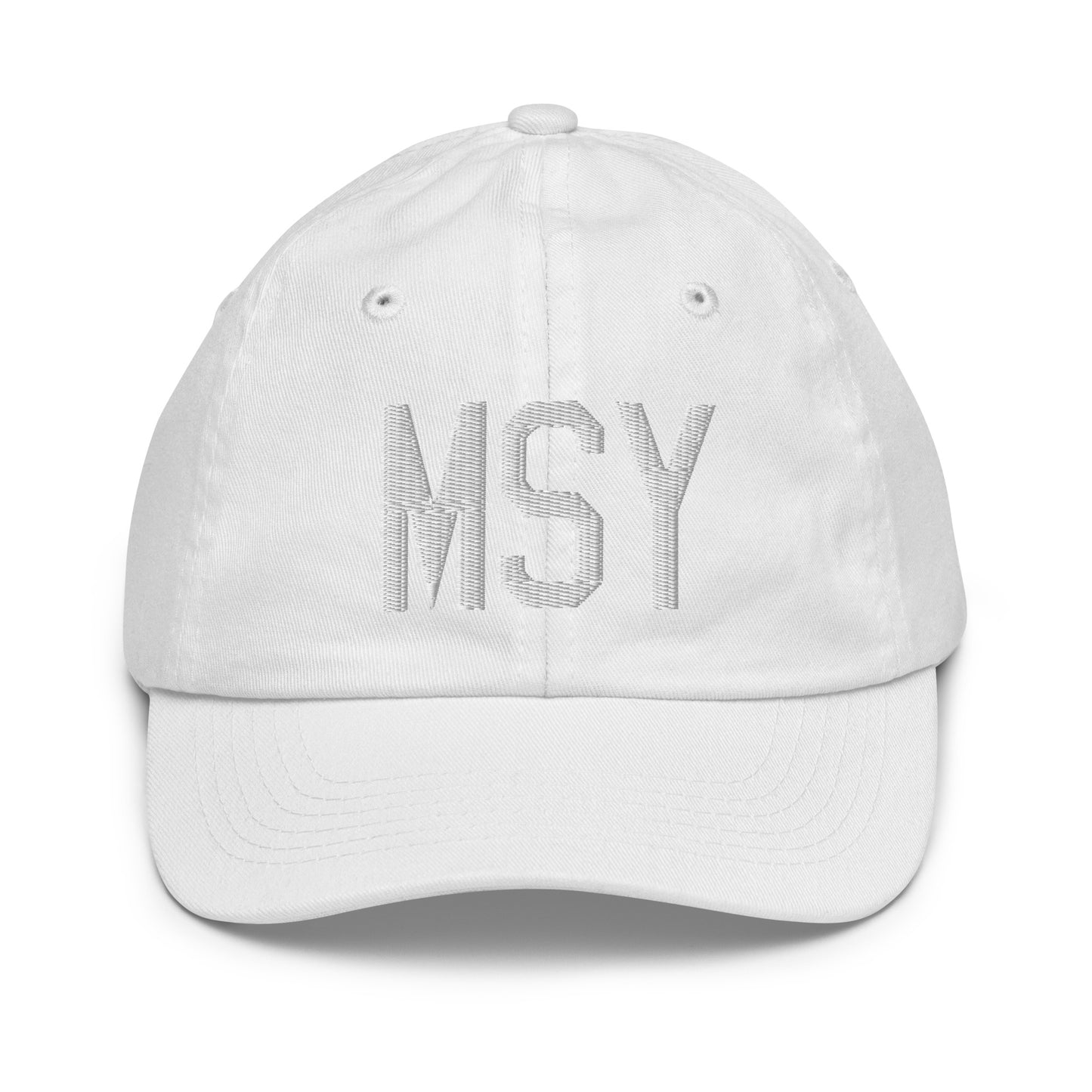 Airport Code Kid's Baseball Cap - White • MSY New Orleans • YHM Designs - Image 34