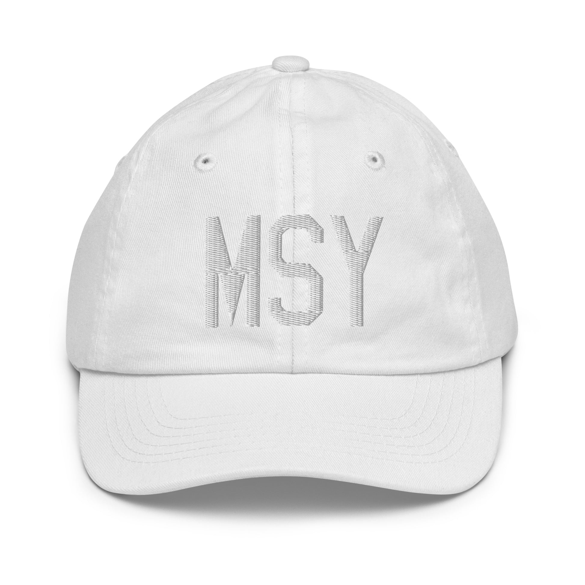 Airport Code Kid's Baseball Cap - White • MSY New Orleans • YHM Designs - Image 34