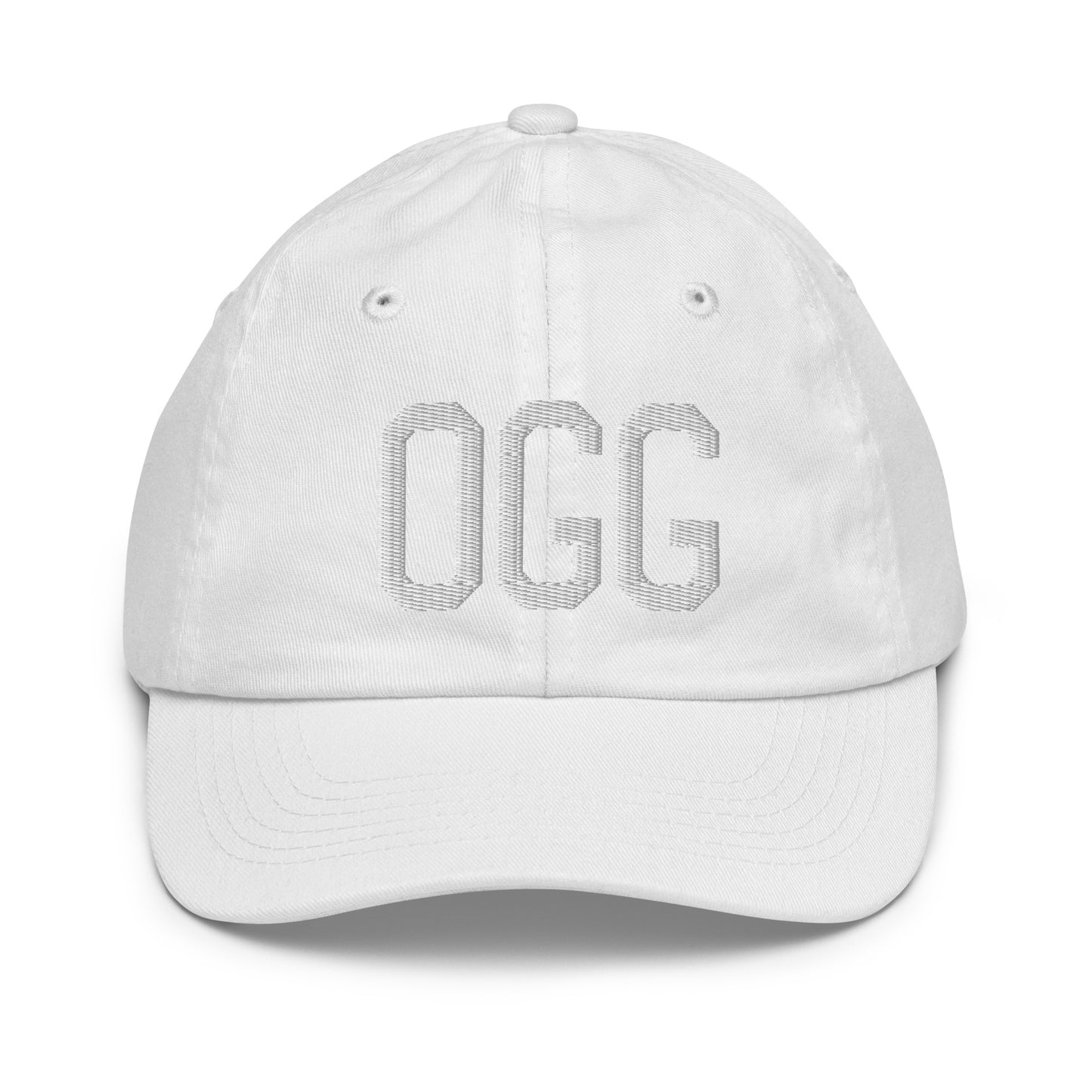 Airport Code Kid's Baseball Cap - White • OGG Maui • YHM Designs - Image 34