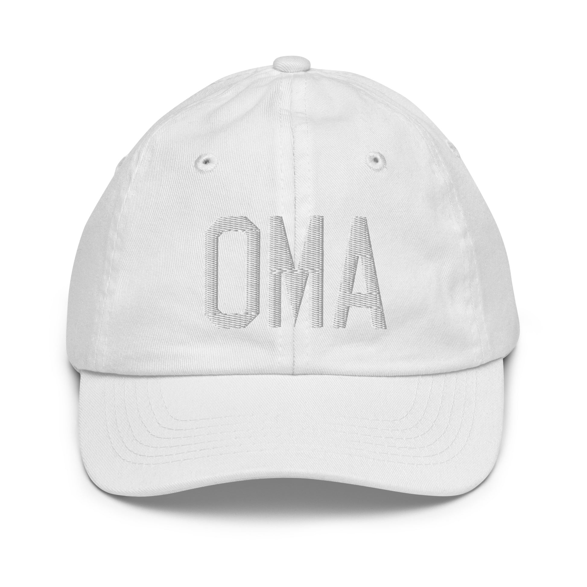 Airport Code Kid's Baseball Cap - White • OMA Omaha • YHM Designs - Image 34