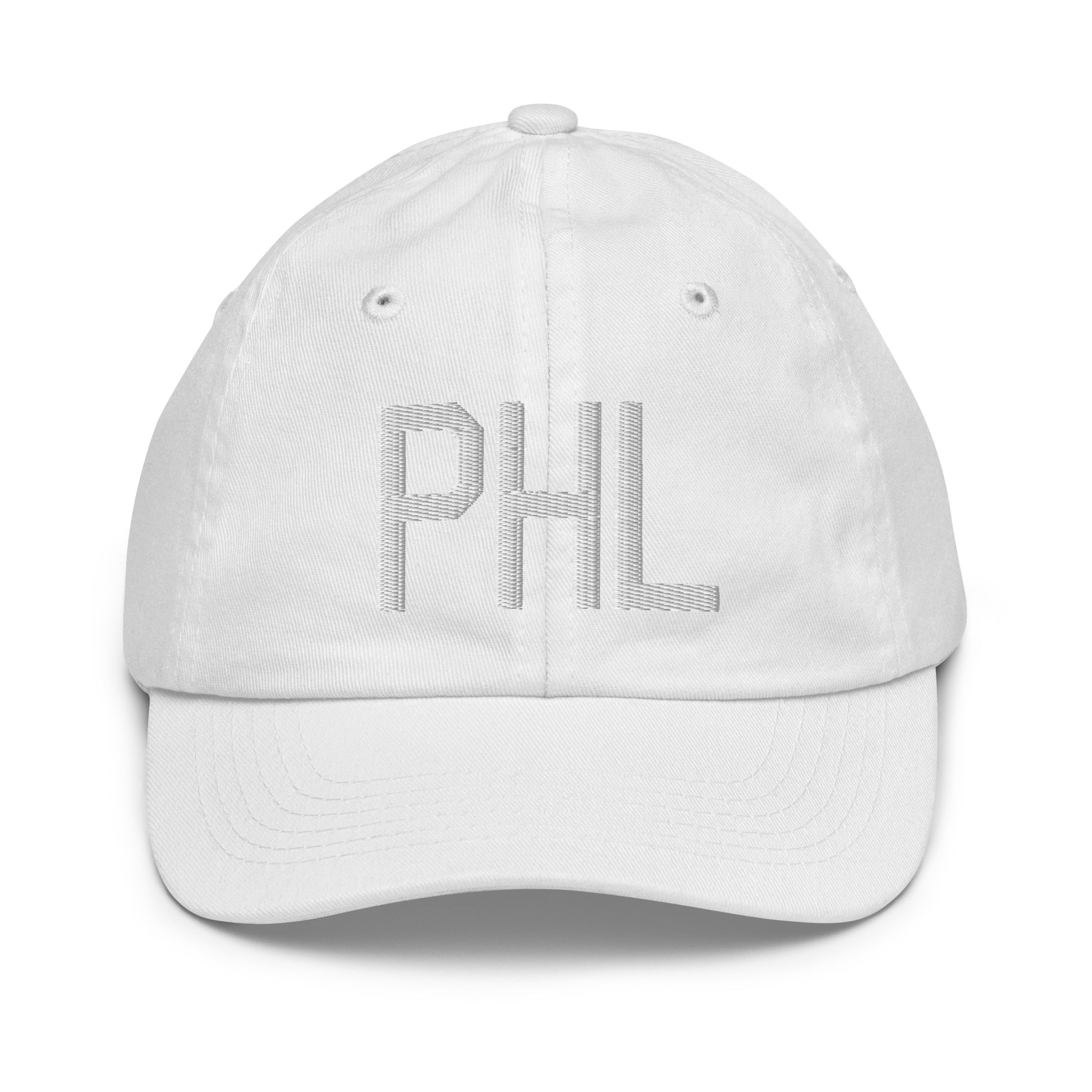 Airport Code Kid's Baseball Cap - White • PHL Philadelphia • YHM Designs - Image 34