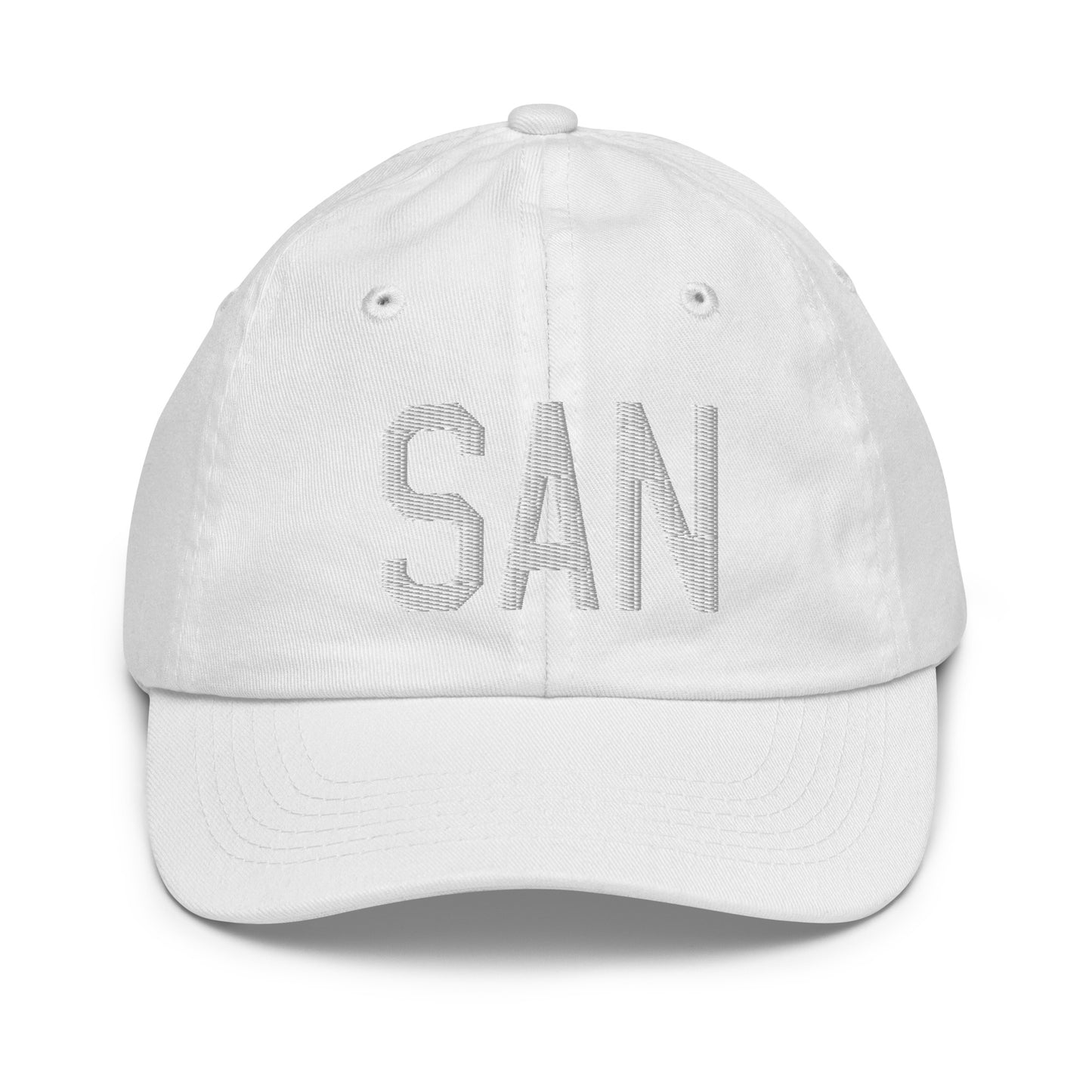Airport Code Kid's Baseball Cap - White • SAN San Diego • YHM Designs - Image 34