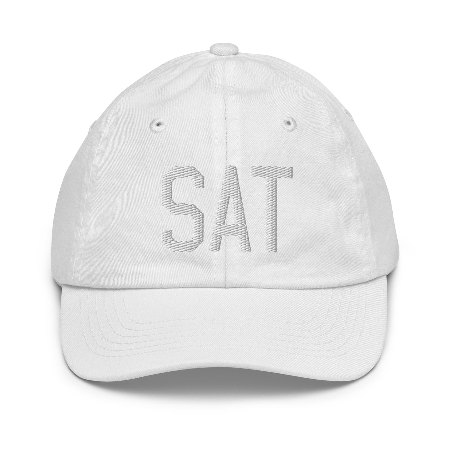 Airport Code Kid's Baseball Cap - White • SAT San Antonio • YHM Designs - Image 34