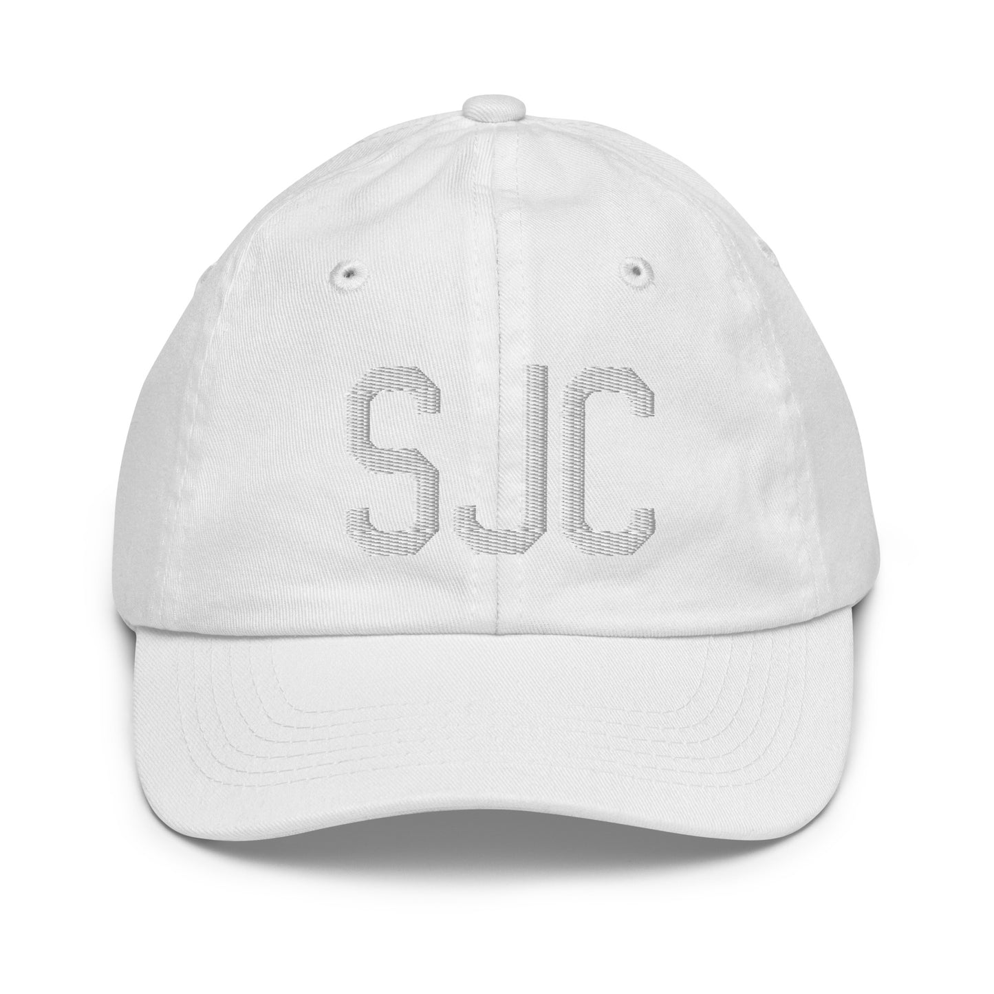 Airport Code Kid's Baseball Cap - White • SJC San Jose • YHM Designs - Image 34