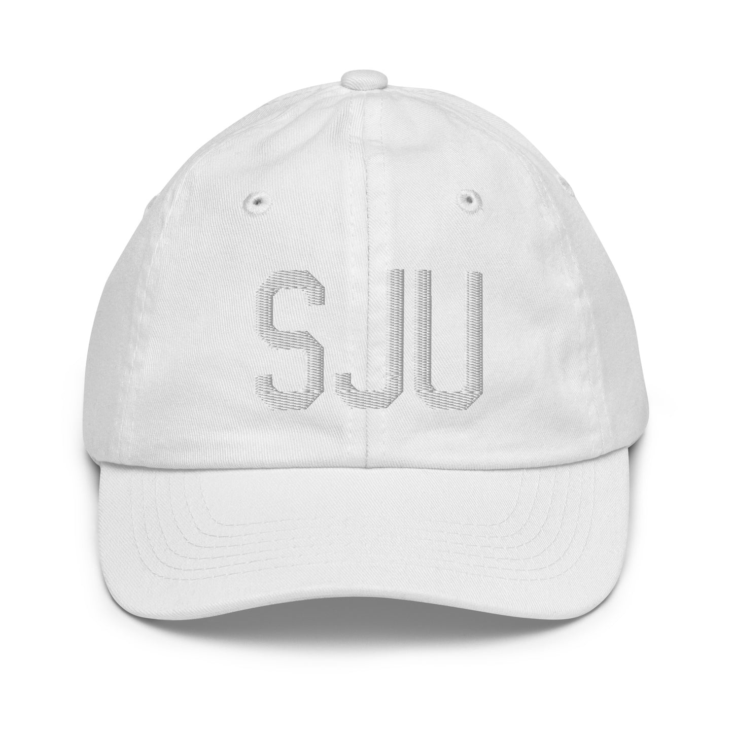 Airport Code Kid's Baseball Cap - White • SJU San Juan • YHM Designs - Image 34
