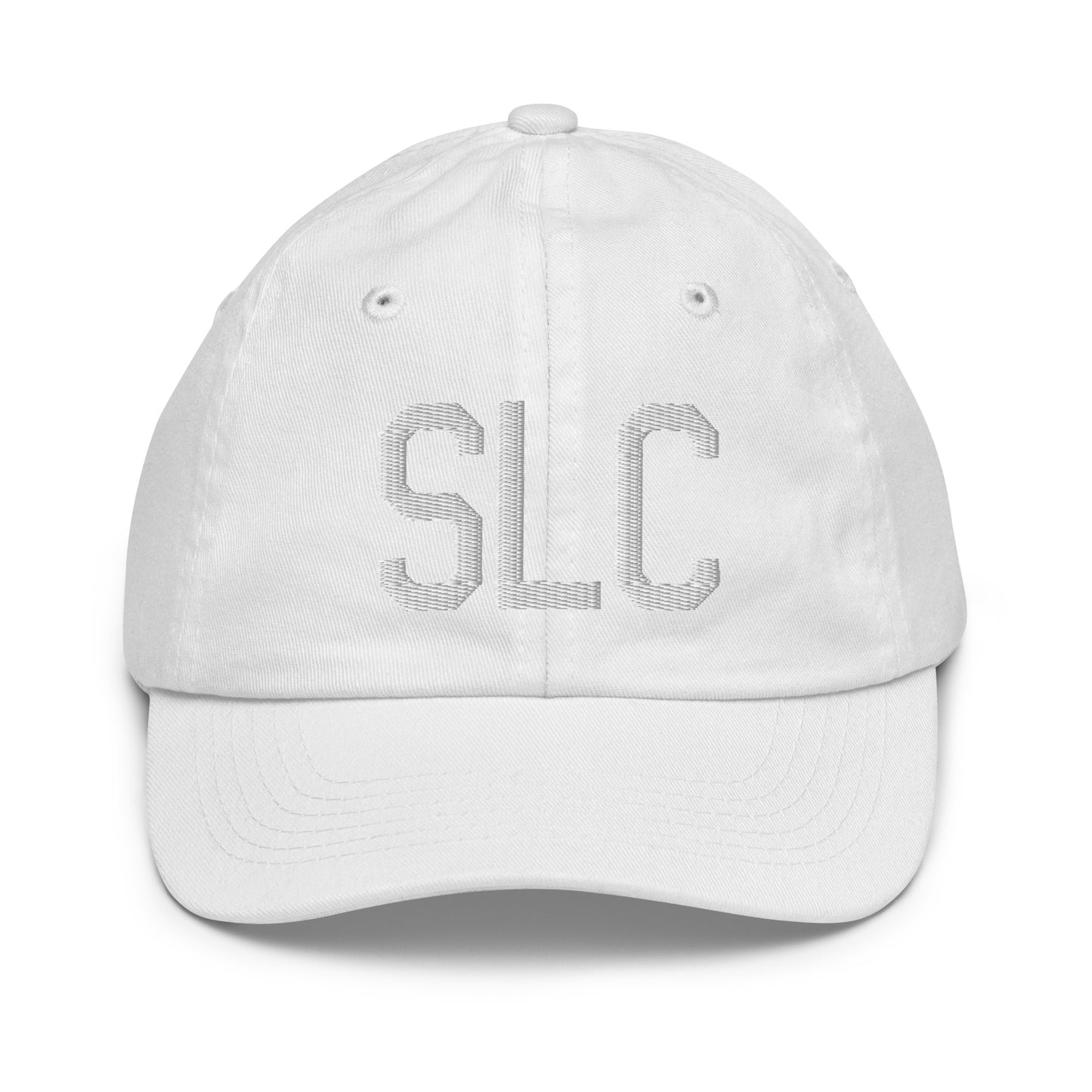 Airport Code Kid's Baseball Cap - White • SLC Salt Lake City • YHM Designs - Image 34