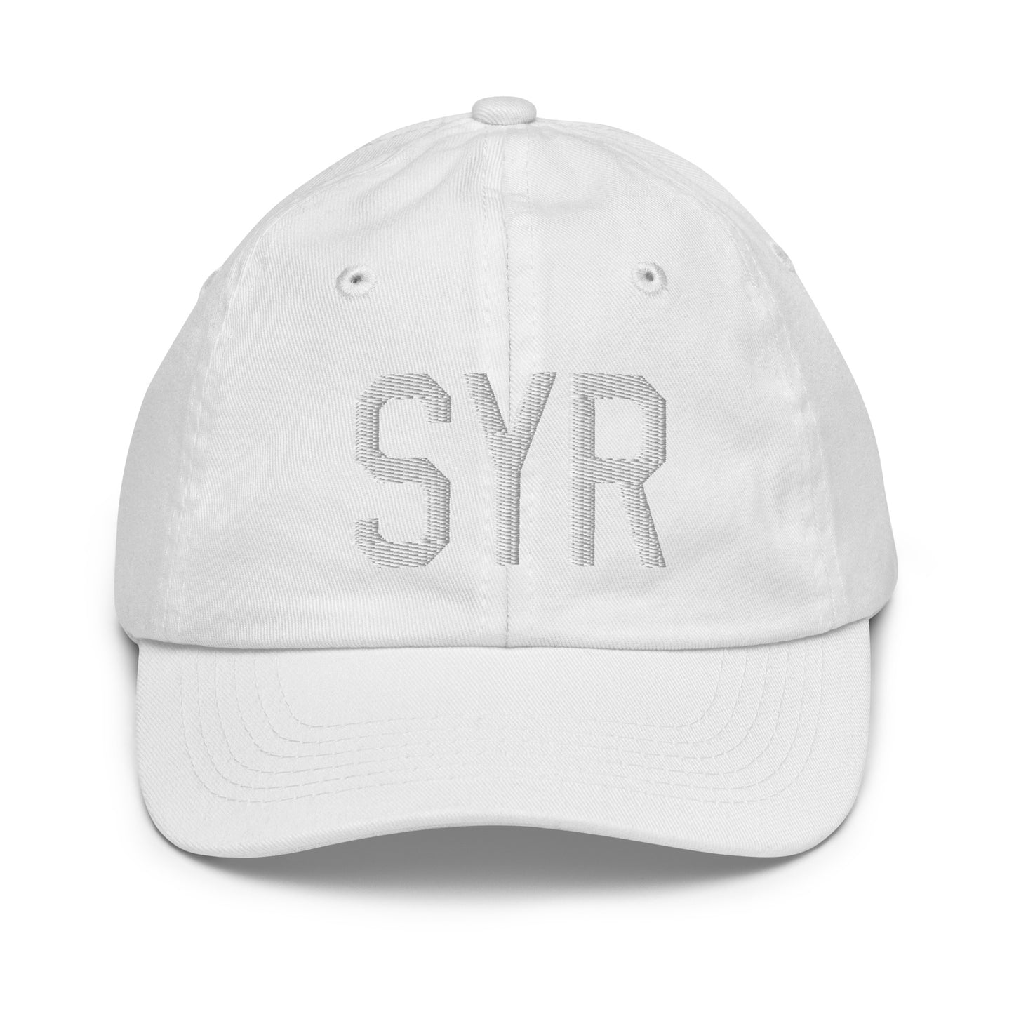 Airport Code Kid's Baseball Cap - White • SYR Syracuse • YHM Designs - Image 34