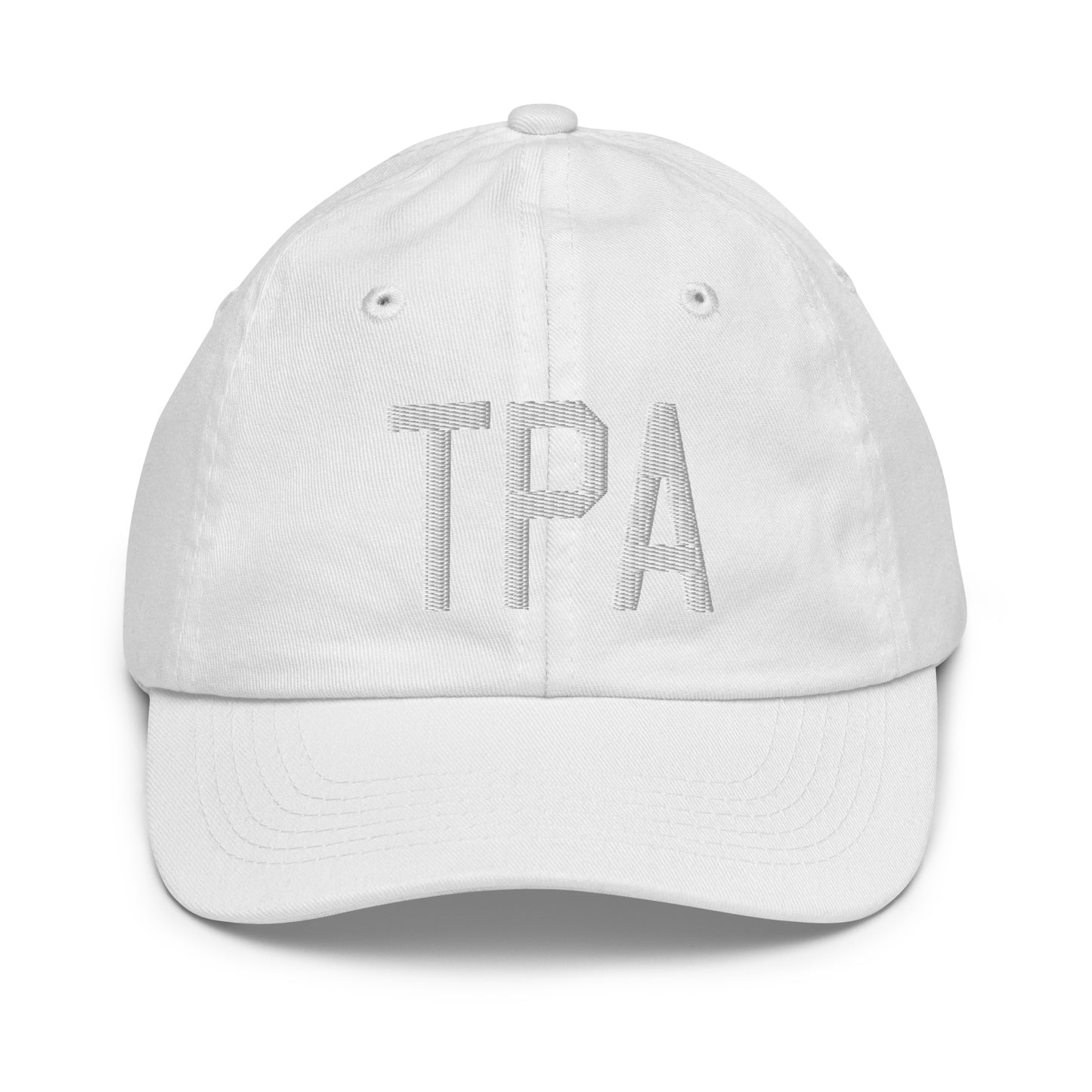 Airport Code Kid's Baseball Cap - White • TPA Tampa • YHM Designs - Image 34