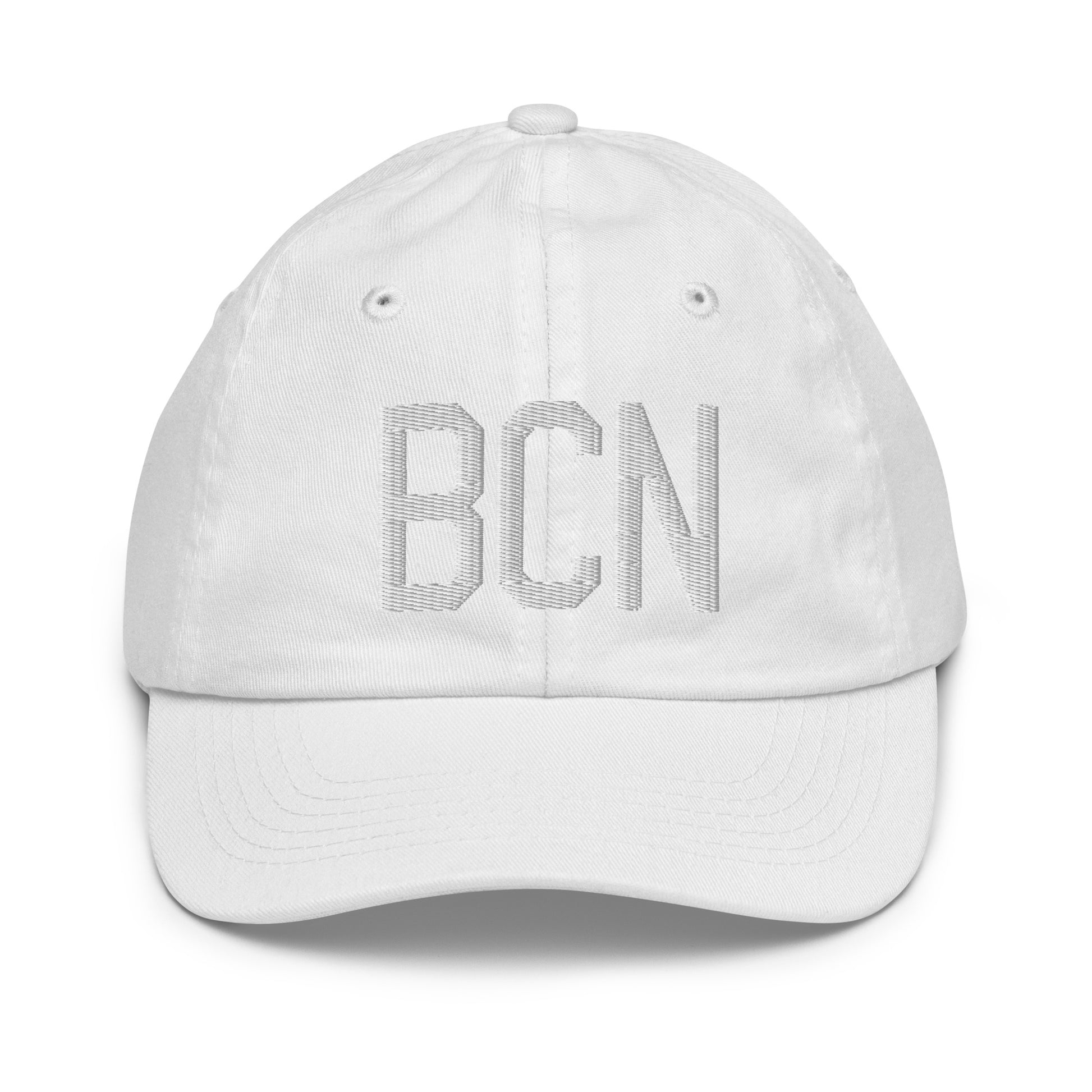 Airport Code Kid's Baseball Cap - White • BCN Barcelona • YHM Designs - Image 34