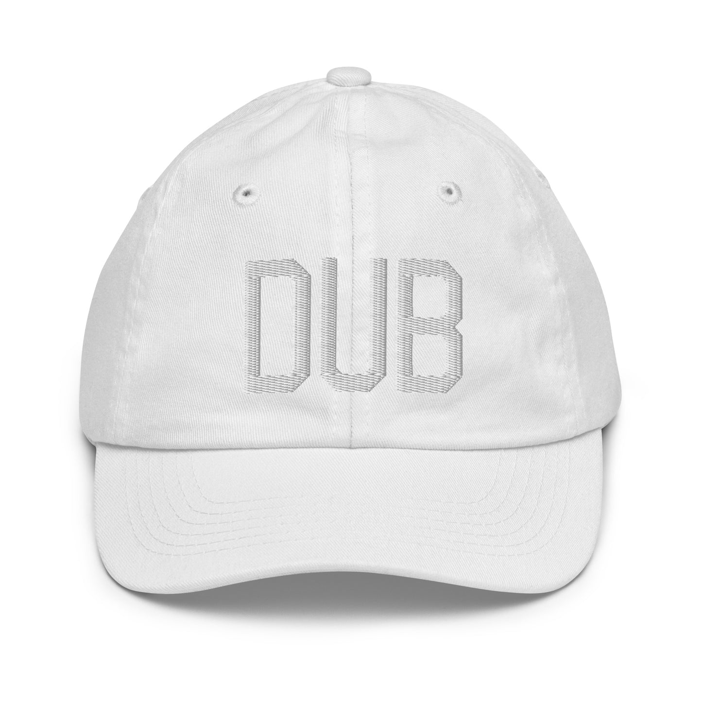 Airport Code Kid's Baseball Cap - White • DUB Dublin • YHM Designs - Image 34