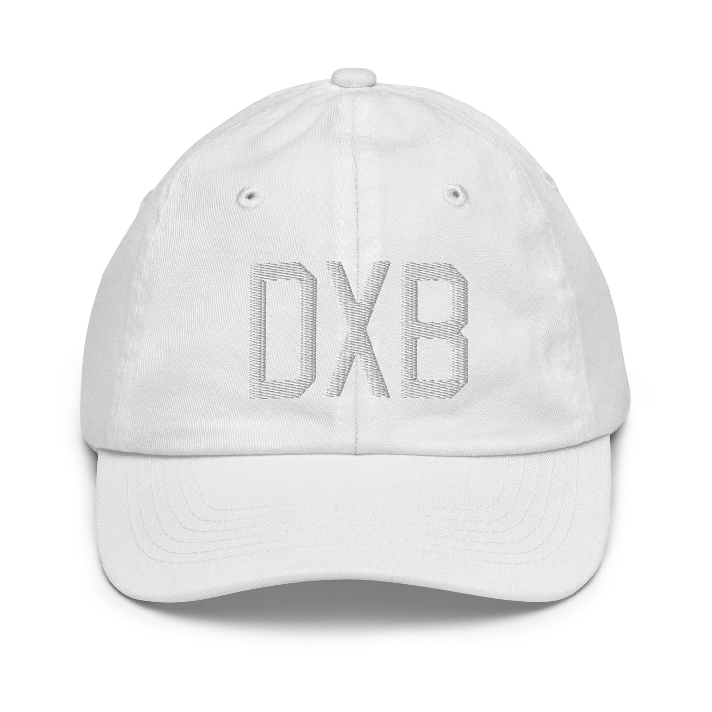 Airport Code Kid's Baseball Cap - White • DXB Dubai • YHM Designs - Image 34