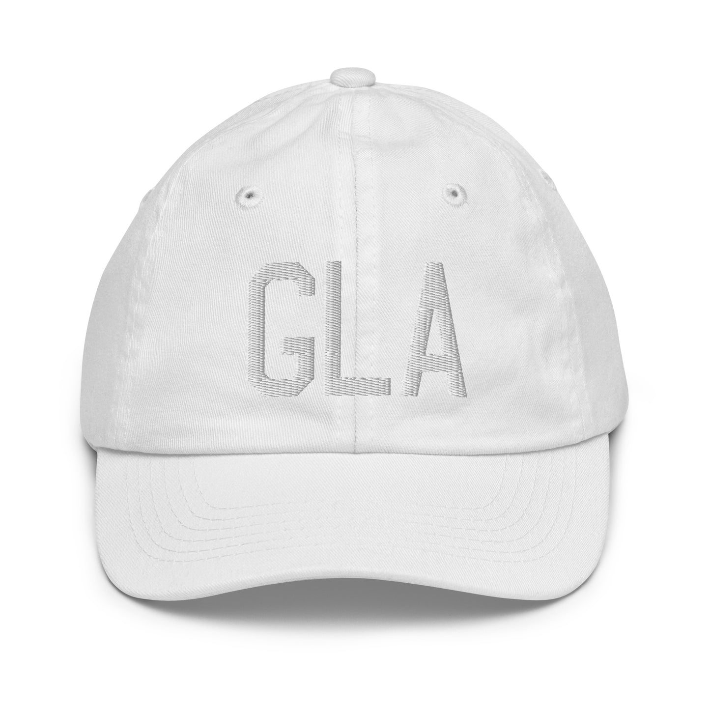 Airport Code Kid's Baseball Cap - White • GLA Glasgow • YHM Designs - Image 34