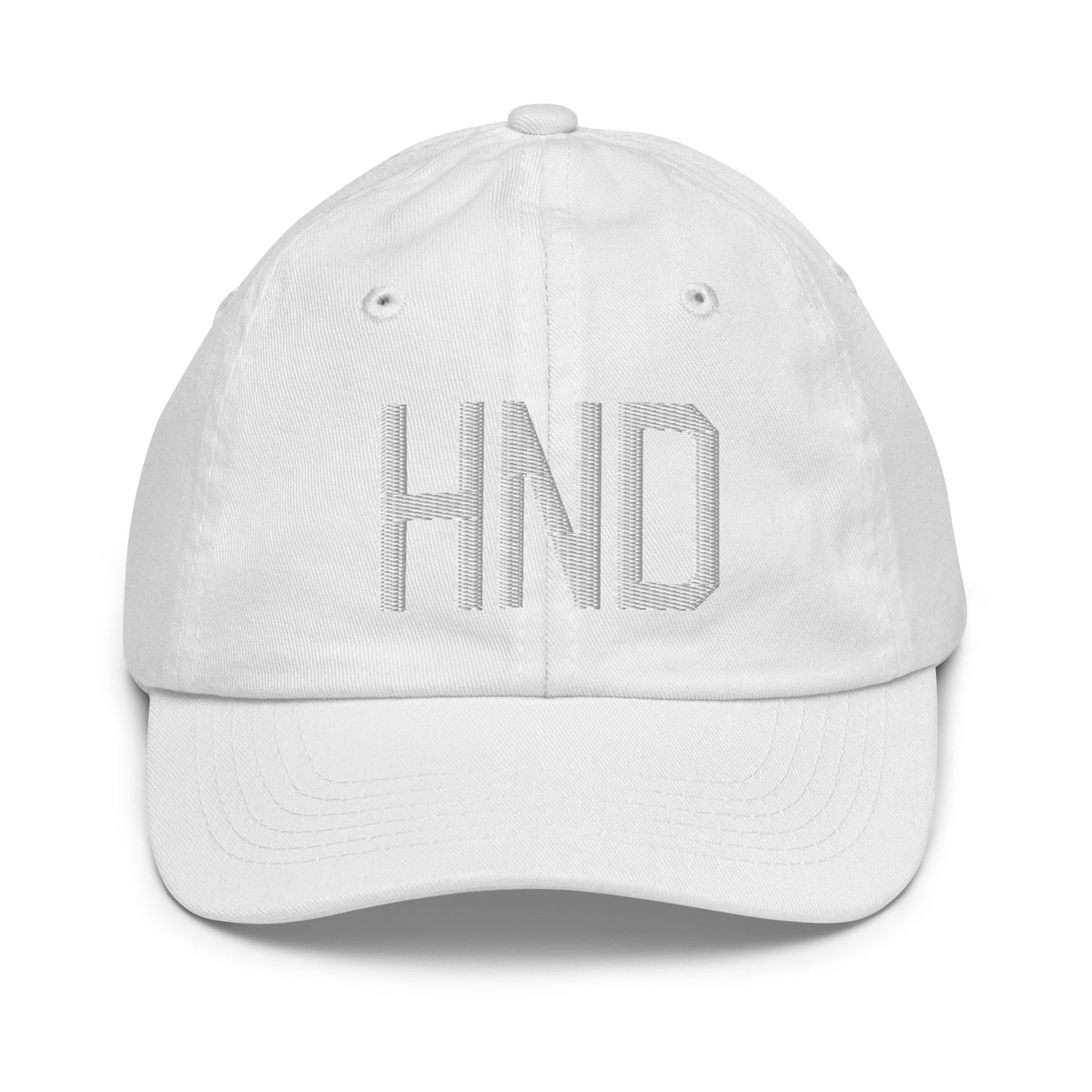 Airport Code Kid's Baseball Cap - White • HND Tokyo • YHM Designs - Image 34