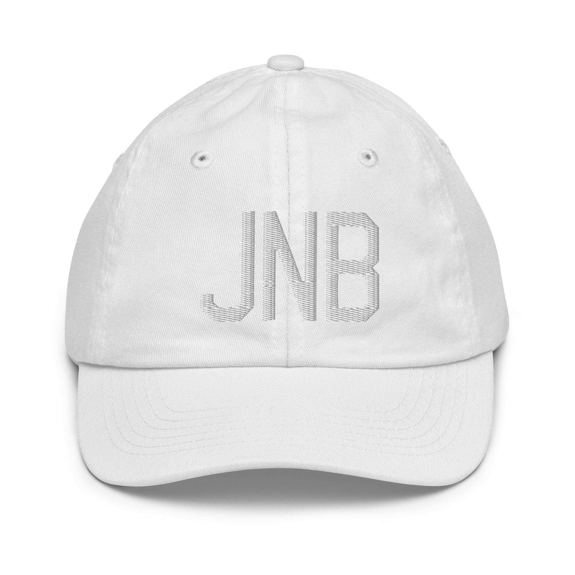 Airport Code Kid's Baseball Cap - White • JNB Johannesburg • YHM Designs - Image 34