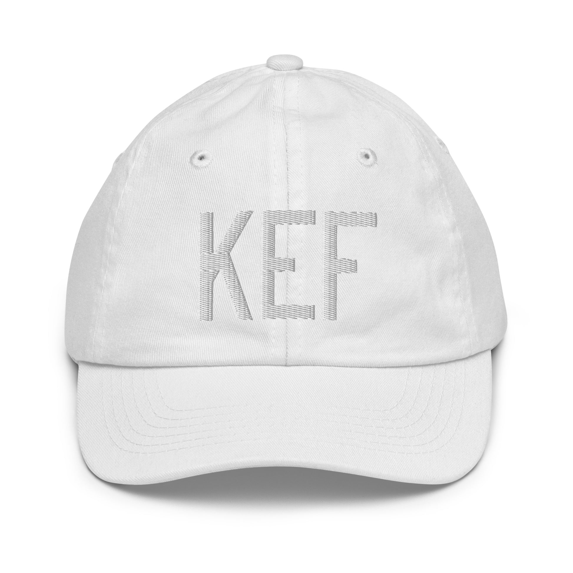 Airport Code Kid's Baseball Cap - White • KEF Reykjavik • YHM Designs - Image 34
