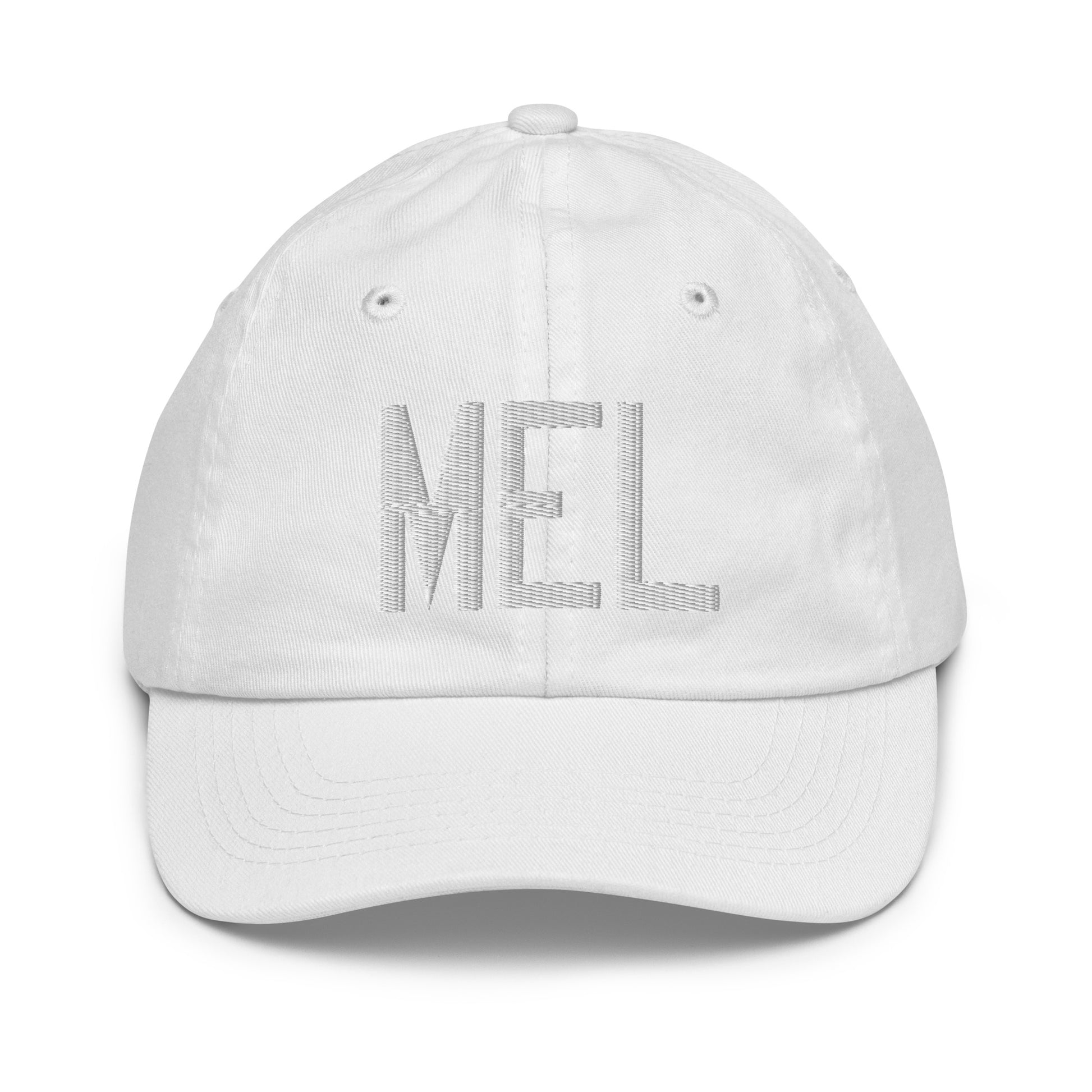 Airport Code Kid's Baseball Cap - White • MEL Melbourne • YHM Designs - Image 34