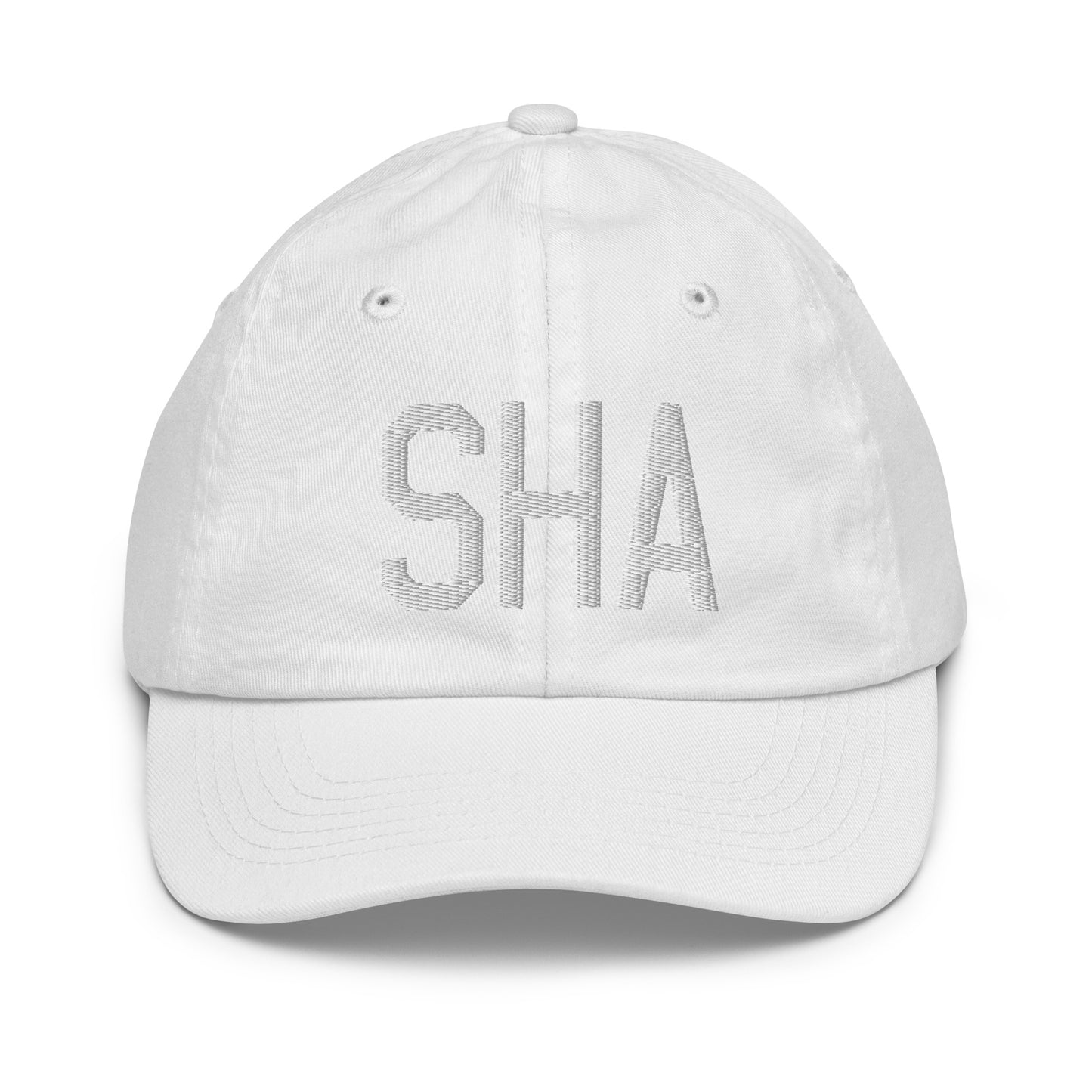 Airport Code Kid's Baseball Cap - White • SHA Shanghai • YHM Designs - Image 34