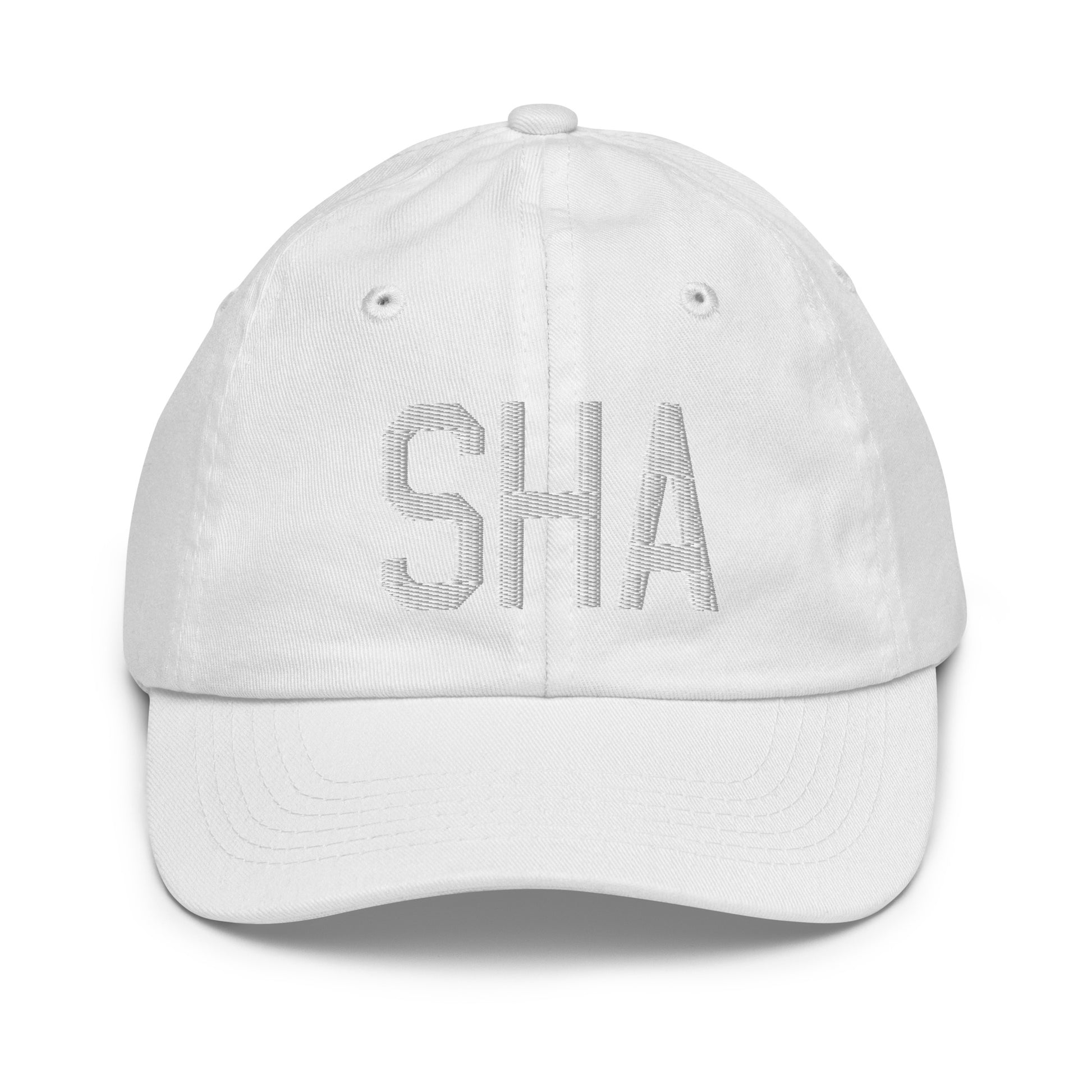 Airport Code Kid's Baseball Cap - White • SHA Shanghai • YHM Designs - Image 34