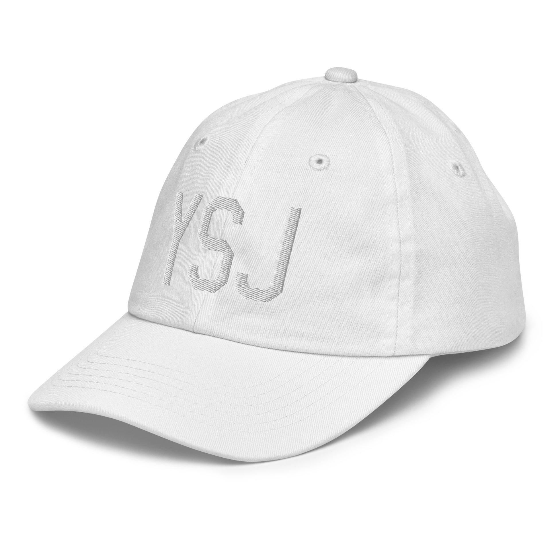 Airport Code Kid's Baseball Cap - White • YSJ Saint John • YHM Designs - Image 36