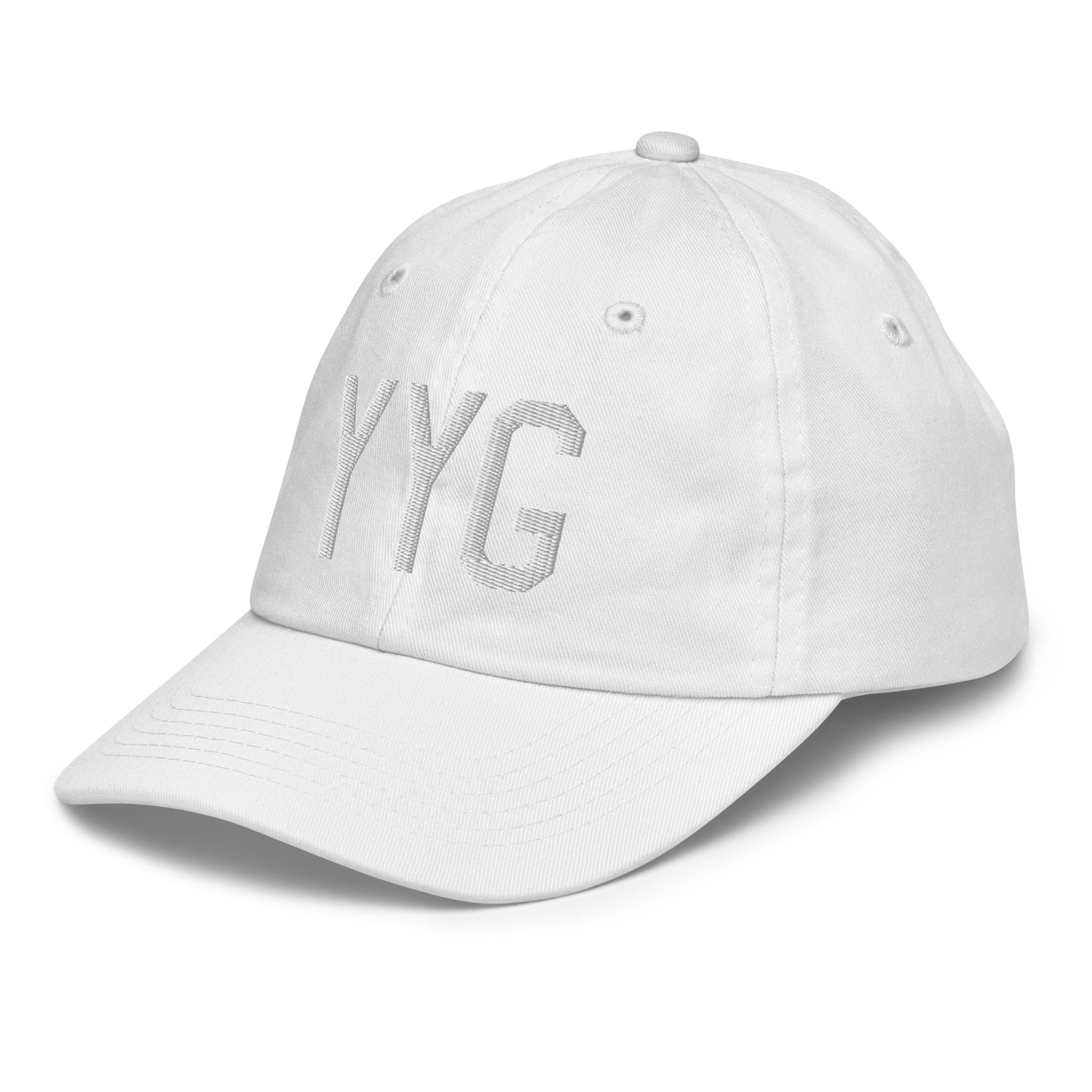 Airport Code Kid's Baseball Cap - White • YYG Charlottetown • YHM Designs - Image 36