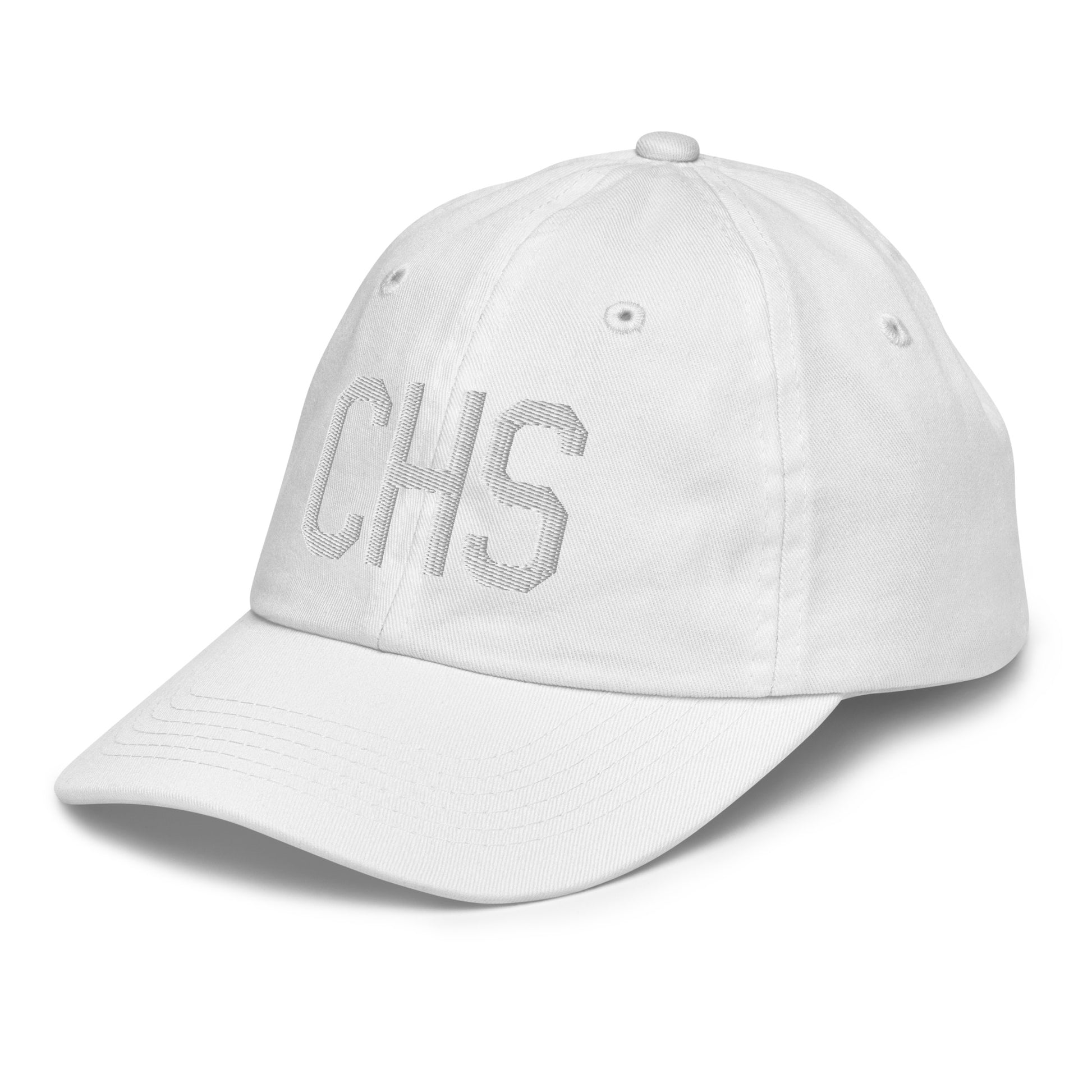 Airport Code Kid's Baseball Cap - White • CHS Charleston • YHM Designs - Image 36