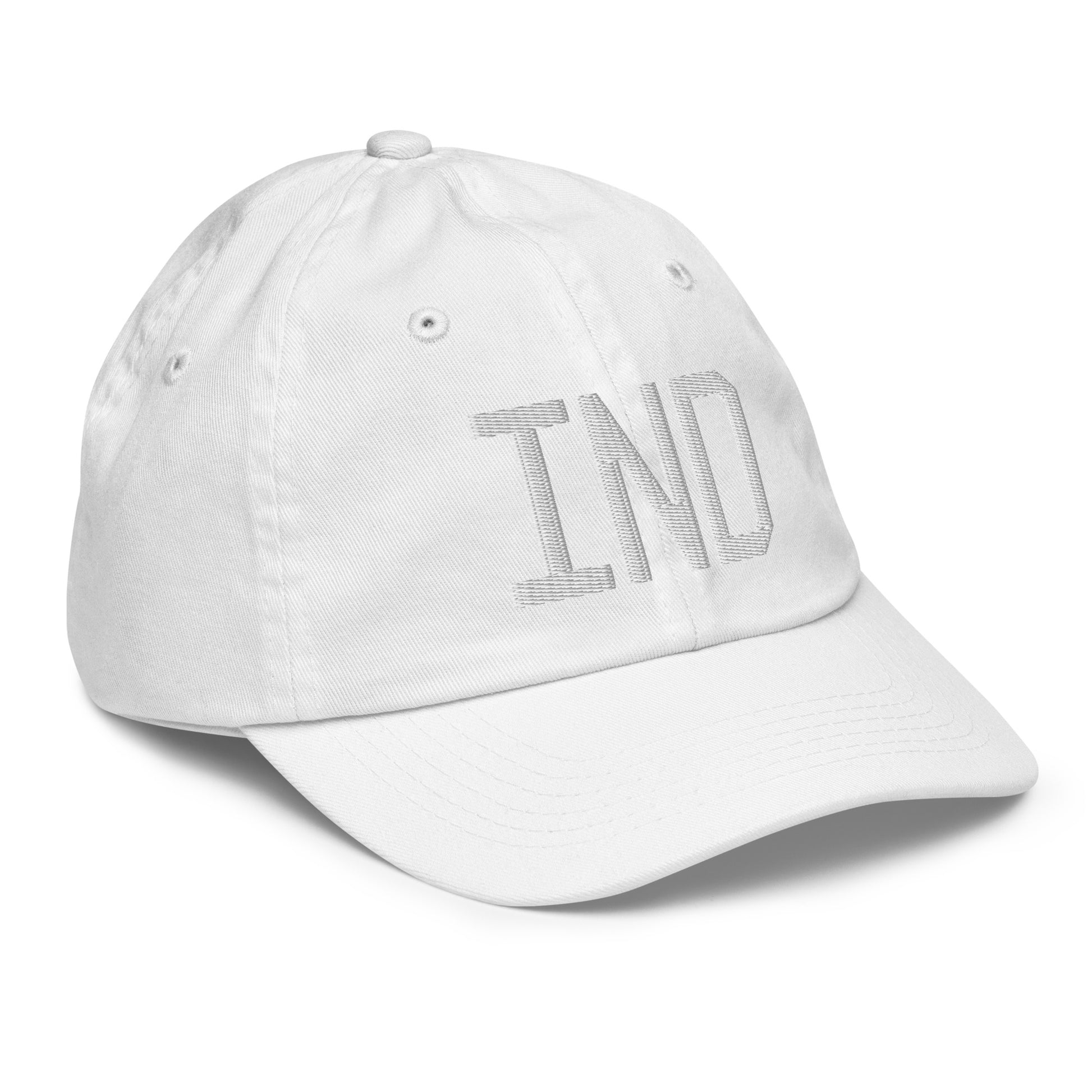 Airport Code Kid's Baseball Cap - White • IND Indianapolis • YHM Designs - Image 35