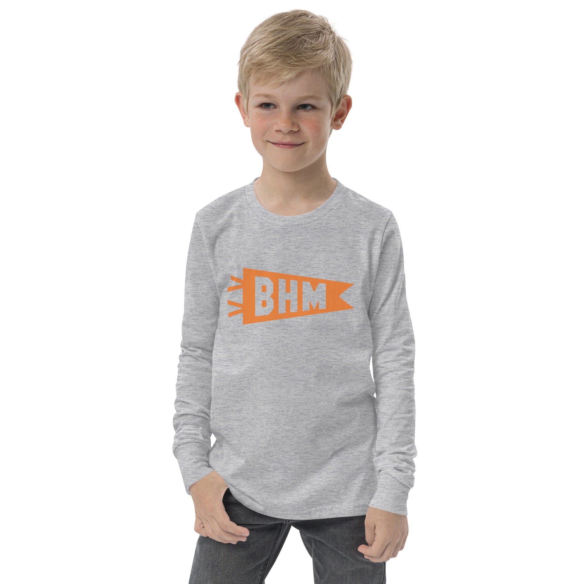 Kid's Airport Code Long-Sleeve Tee - Orange Graphic • BHM Birmingham • YHM Designs - Image 09