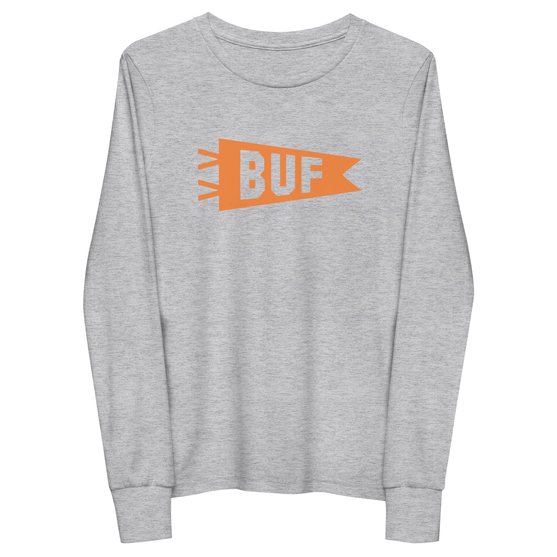 Kid's Airport Code Long-Sleeve Tee - Orange Graphic • BUF Buffalo • YHM Designs - Image 11