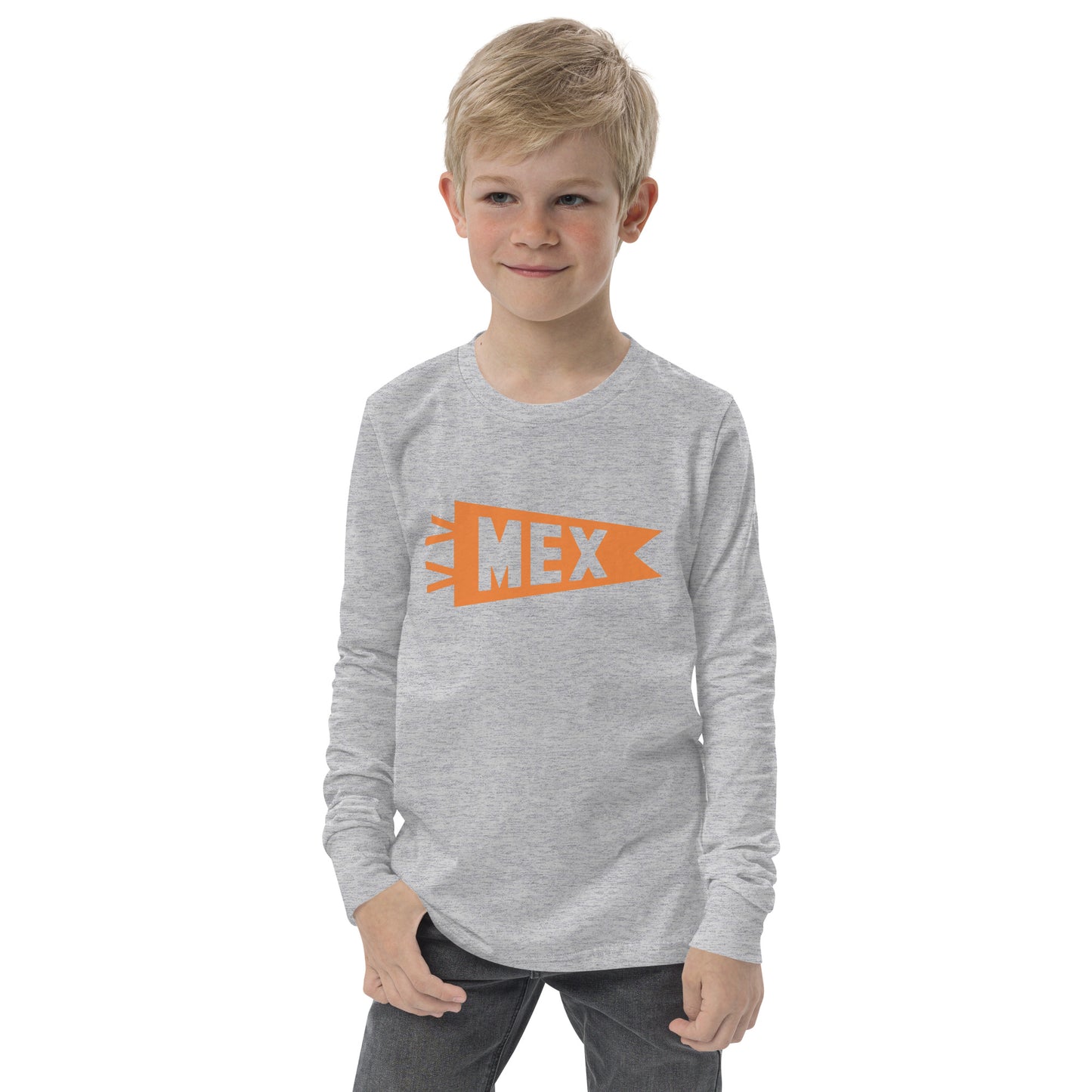Kid's Airport Code Long-Sleeve Tee - Orange Graphic • MEX Mexico City • YHM Designs - Image 09