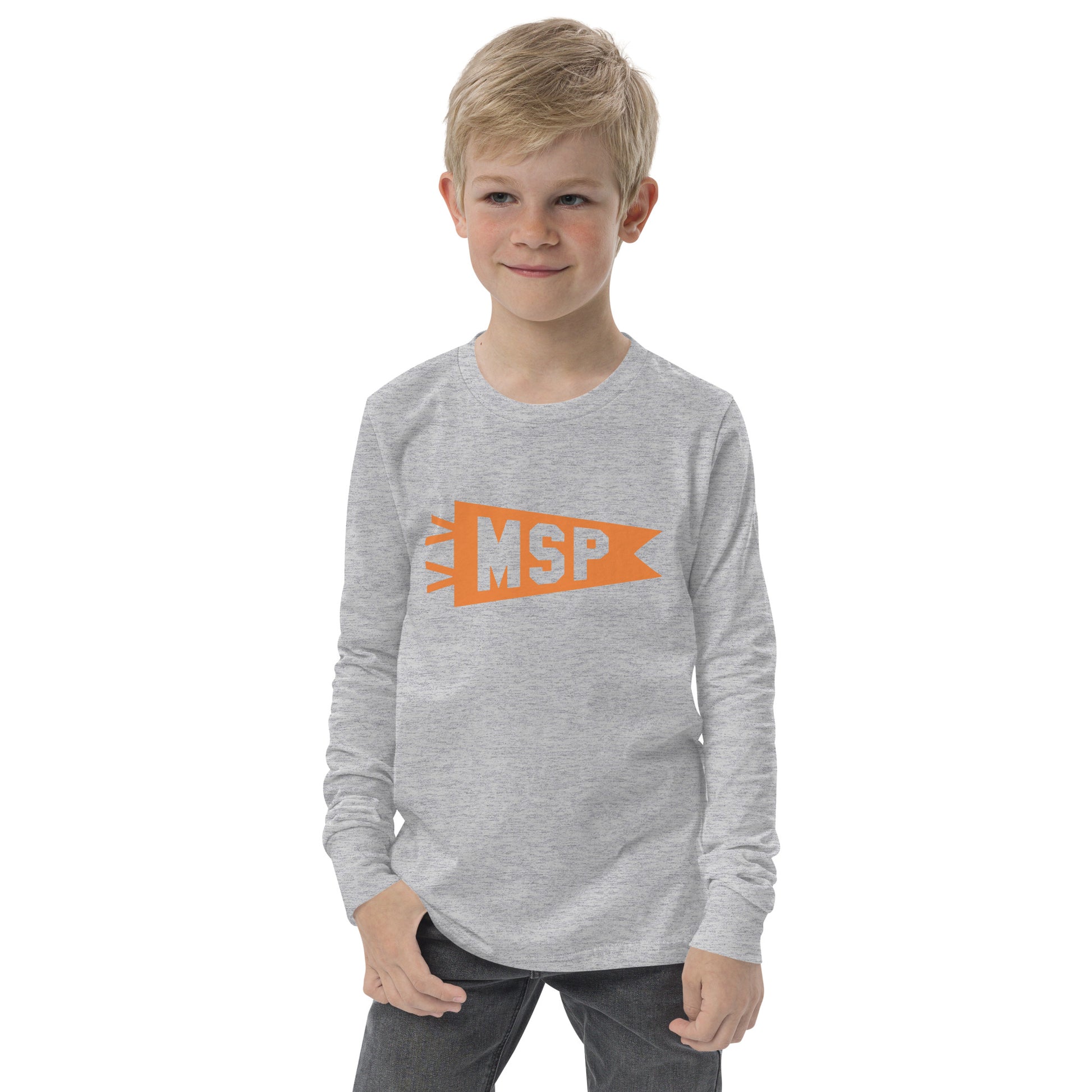 Kid's Airport Code Long-Sleeve Tee - Orange Graphic • MSP Minneapolis • YHM Designs - Image 09