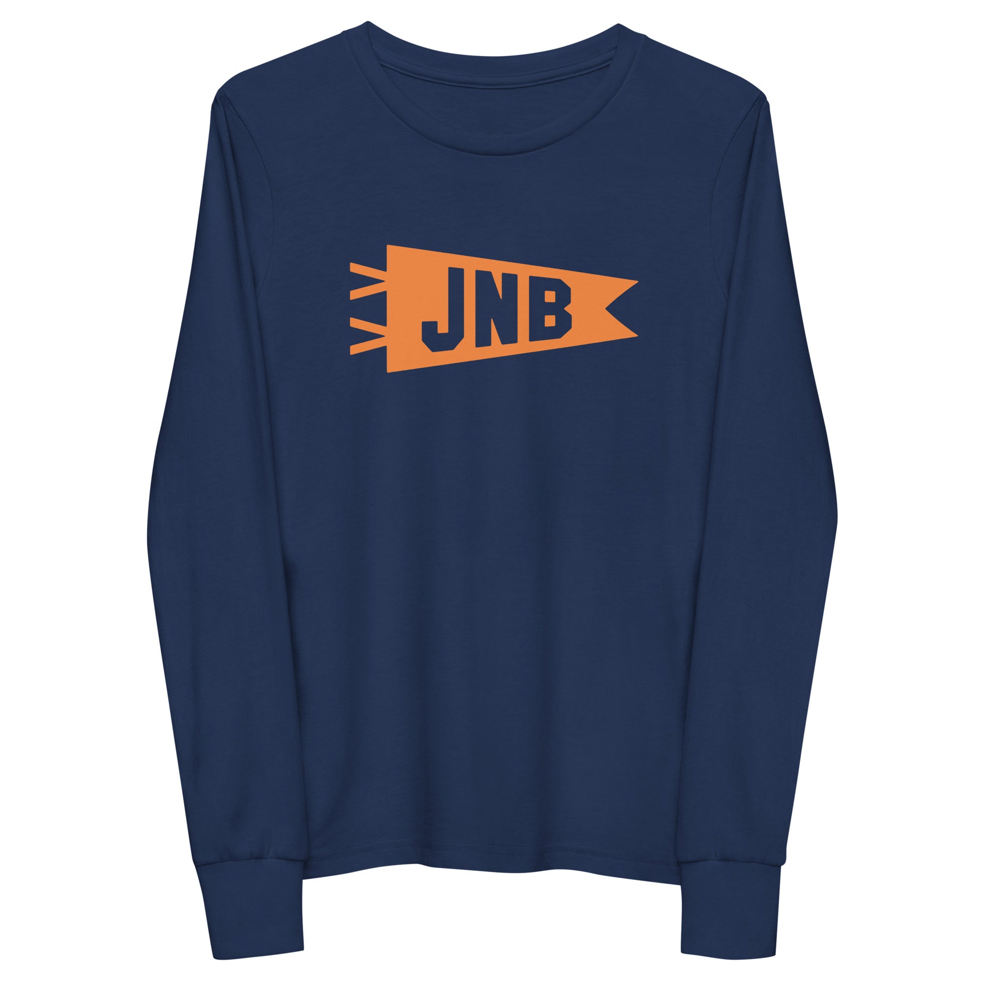 Kid's Airport Code Long-Sleeve Tee - Orange Graphic • JNB Johannesburg • YHM Designs - Image 01