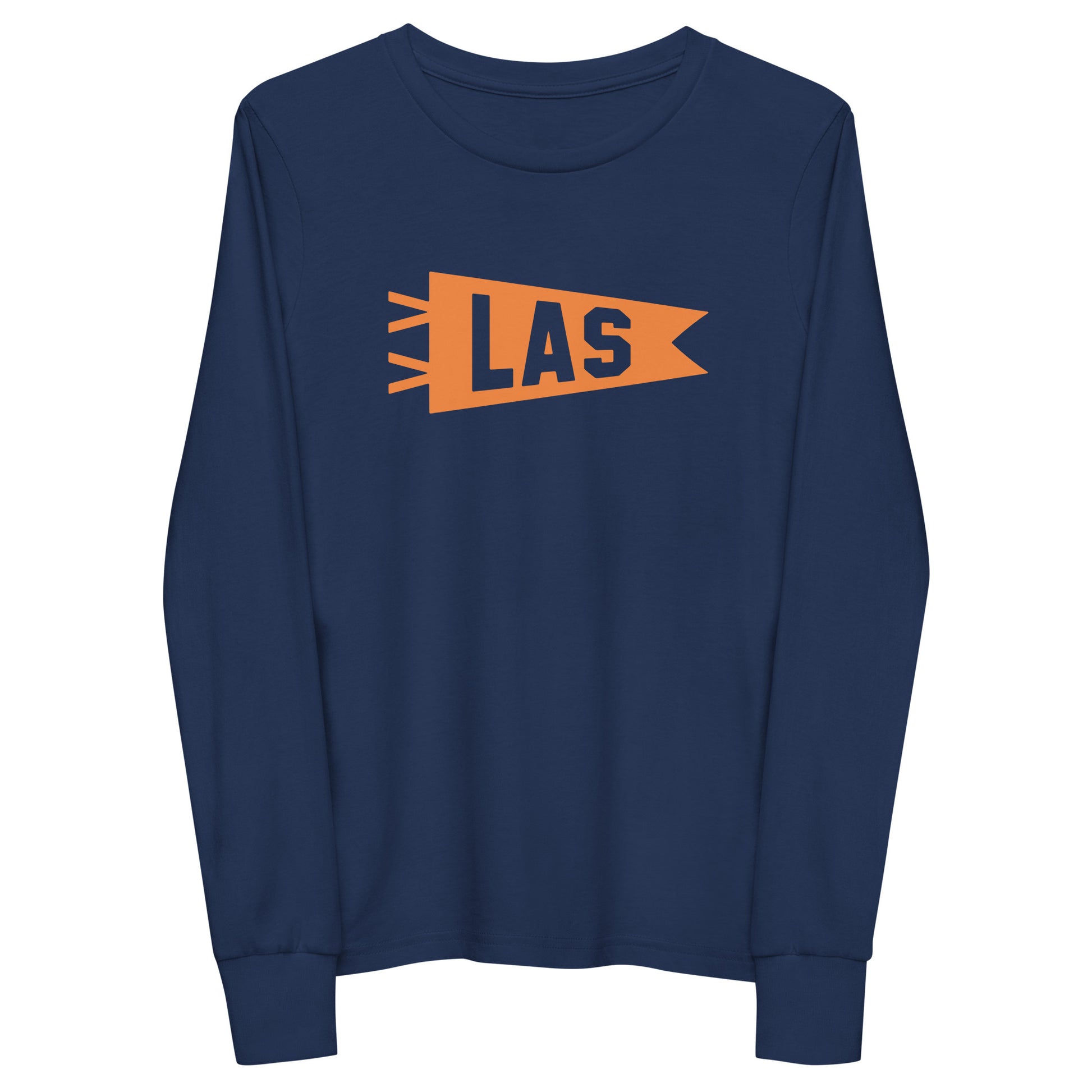 Kid's Airport Code Long-Sleeve Tee - Orange Graphic • LAS Las Vegas • YHM Designs - Image 01
