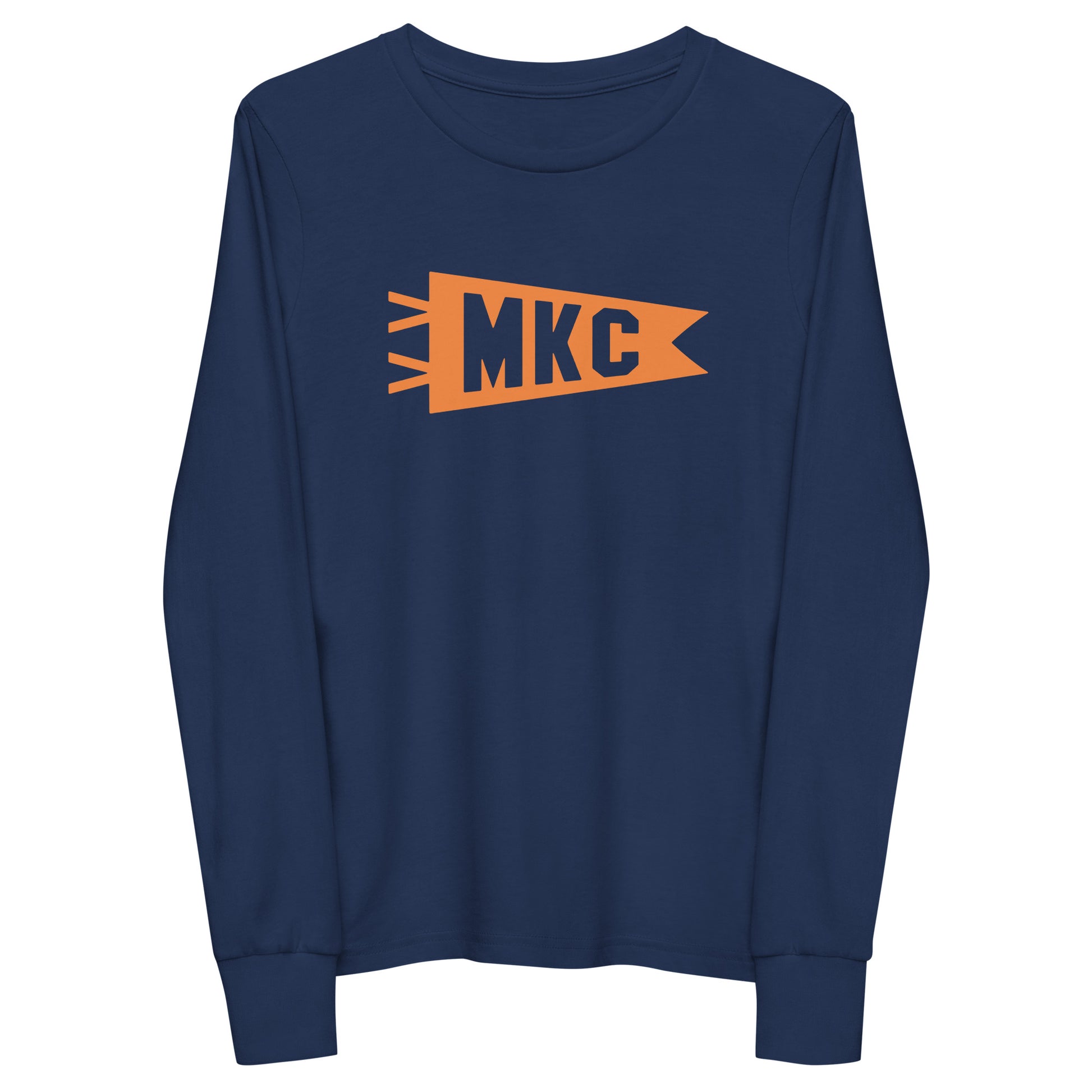 Kid's Airport Code Long-Sleeve Tee - Orange Graphic • MKC Kansas City • YHM Designs - Image 01