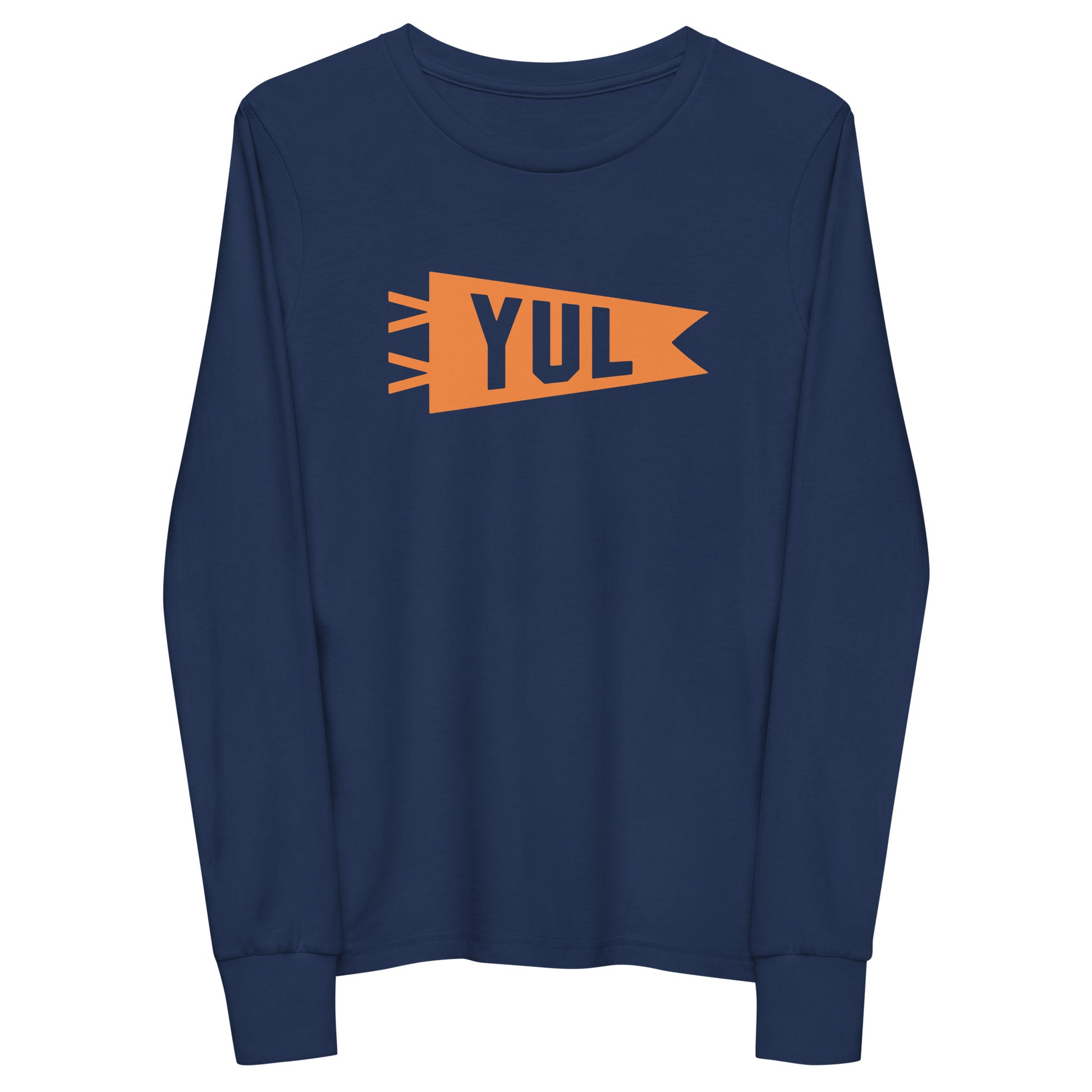 Kid's Airport Code Long-Sleeve Tee - Orange Graphic • YUL Montreal • YHM Designs - Image 01