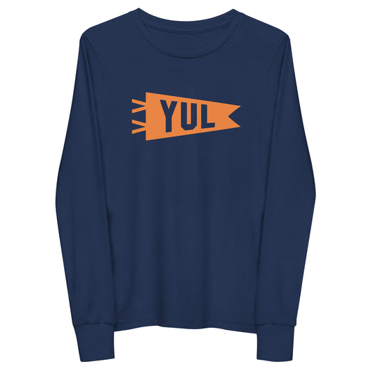 Kid's Airport Code Long-Sleeve Tee - Orange Graphic • YUL Montreal • YHM Designs - Image 01