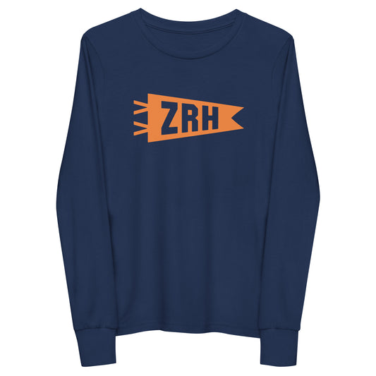 Kid's Airport Code Long-Sleeve Tee - Orange Graphic • ZRH Zurich • YHM Designs - Image 01