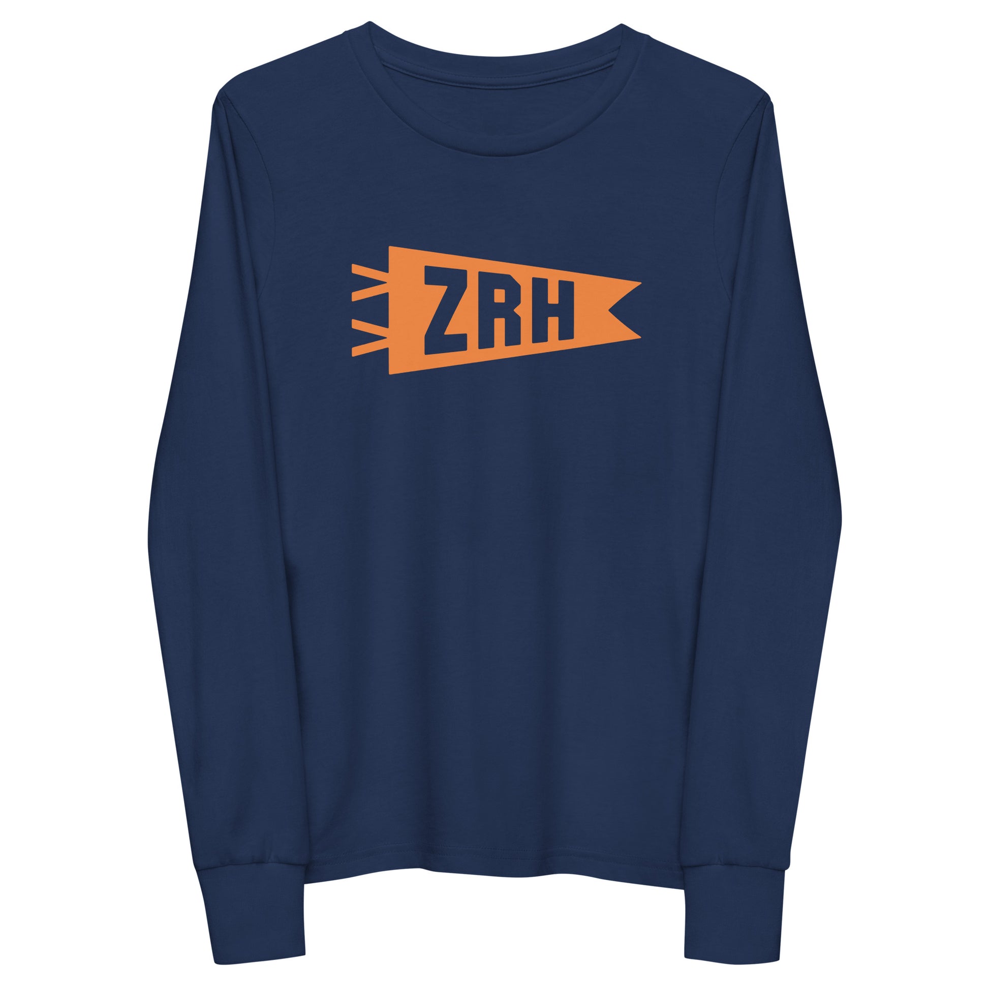 Kid's Airport Code Long-Sleeve Tee - Orange Graphic • ZRH Zurich • YHM Designs - Image 01