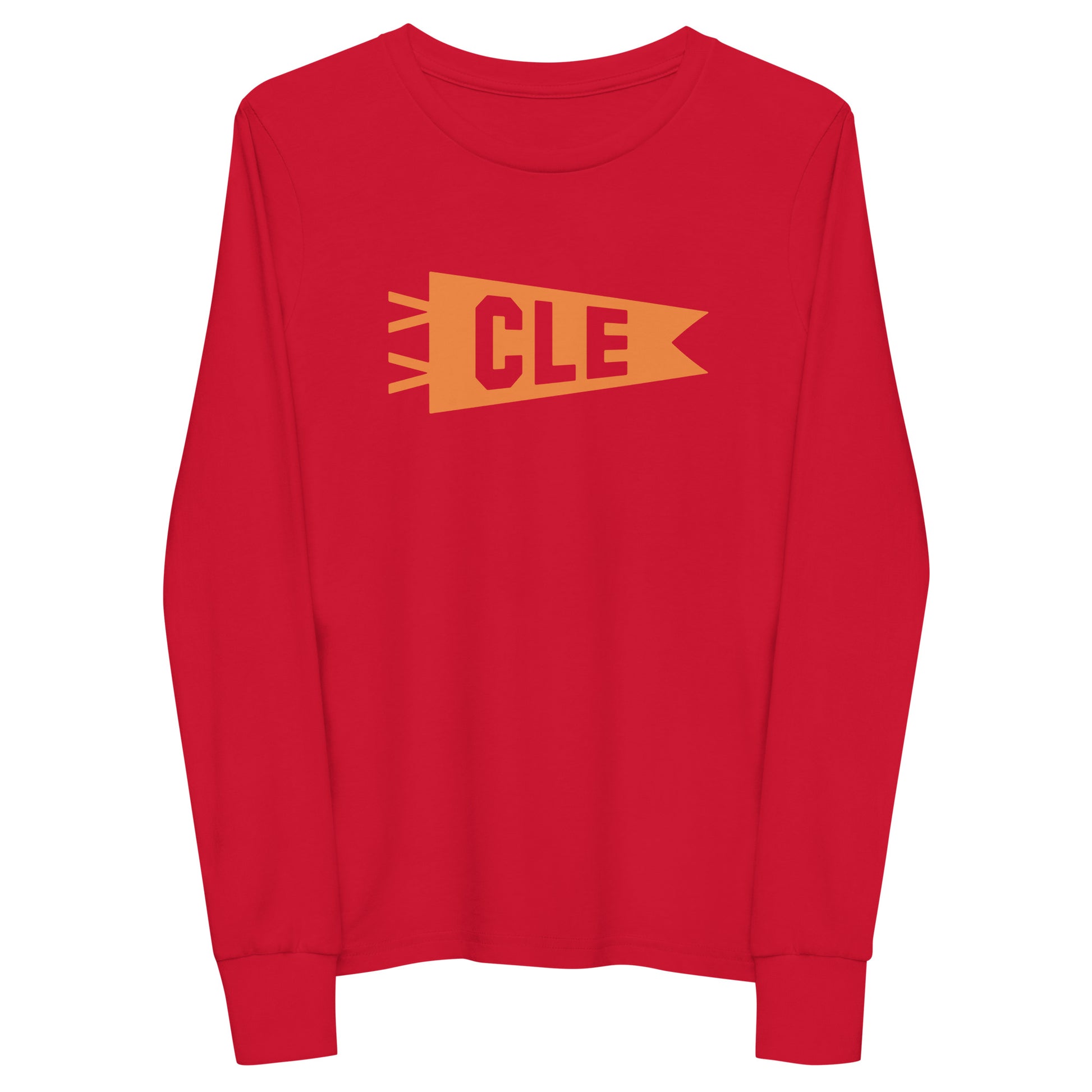 CLE Cleveland Kid's Long-Sleeve T-Shirt • Banner Design in Orange • YHM Designs - Image 10