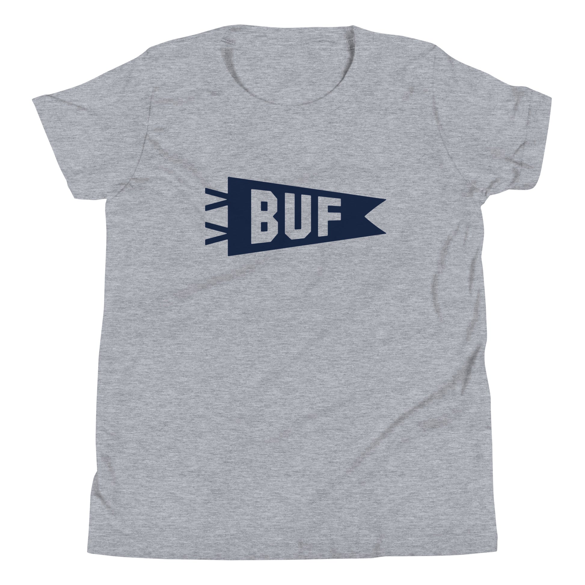 Kid's Airport Code Tee - Navy Blue Graphic • BUF Buffalo • YHM Designs - Image 01
