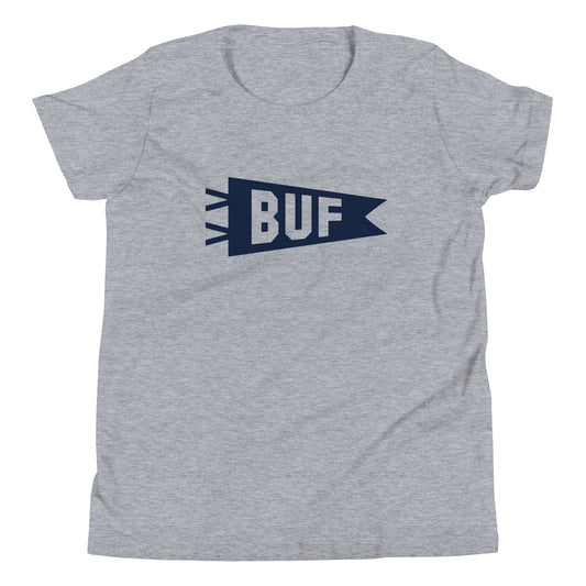 Kid's Airport Code Tee - Navy Blue Graphic • BUF Buffalo • YHM Designs - Image 01