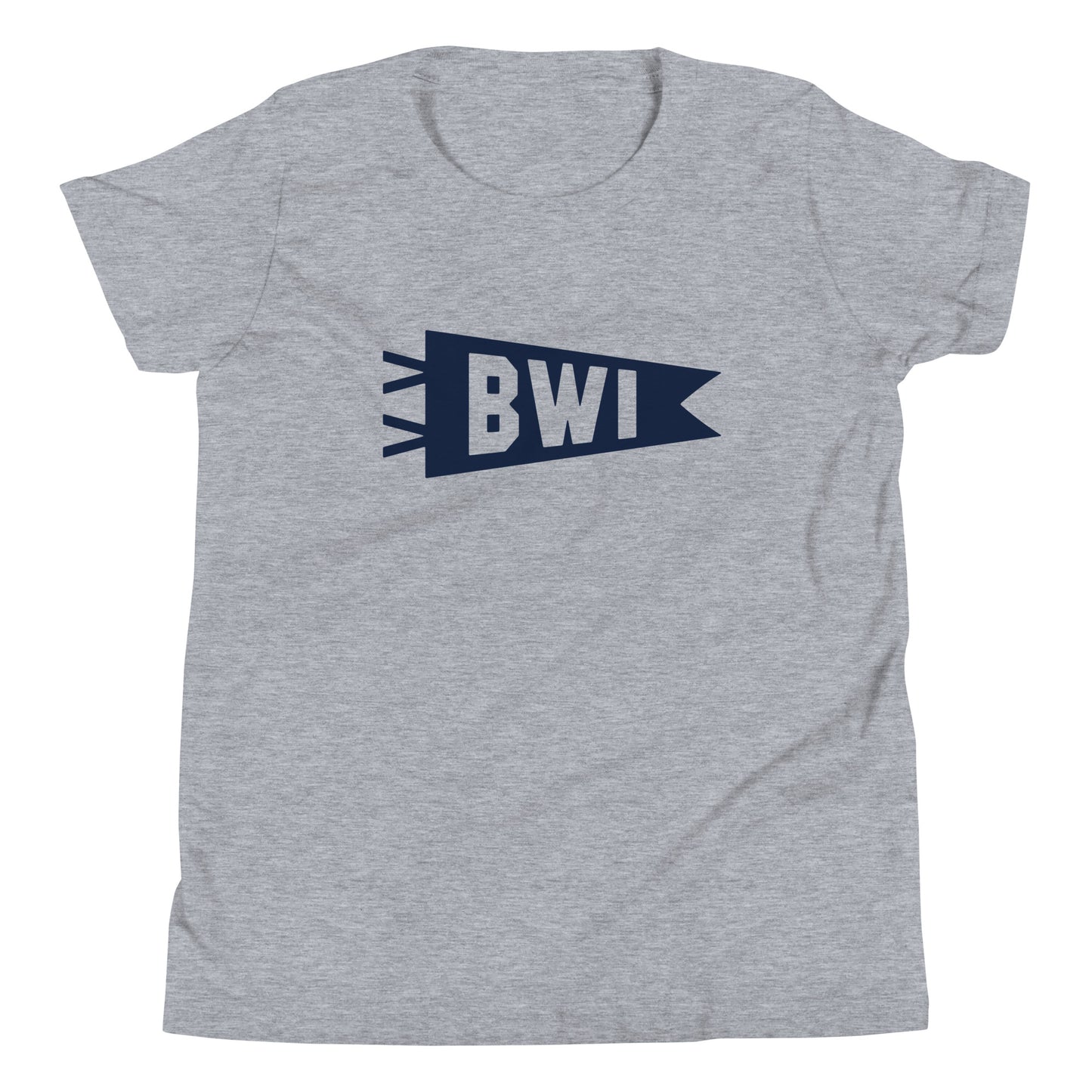 Kid's Airport Code Tee - Navy Blue Graphic • BWI Baltimore • YHM Designs - Image 01