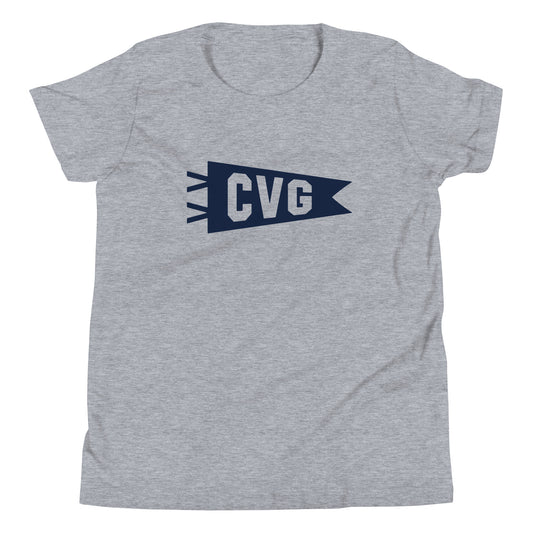 Kid's Airport Code Tee - Navy Blue Graphic • CVG Cincinnati • YHM Designs - Image 01
