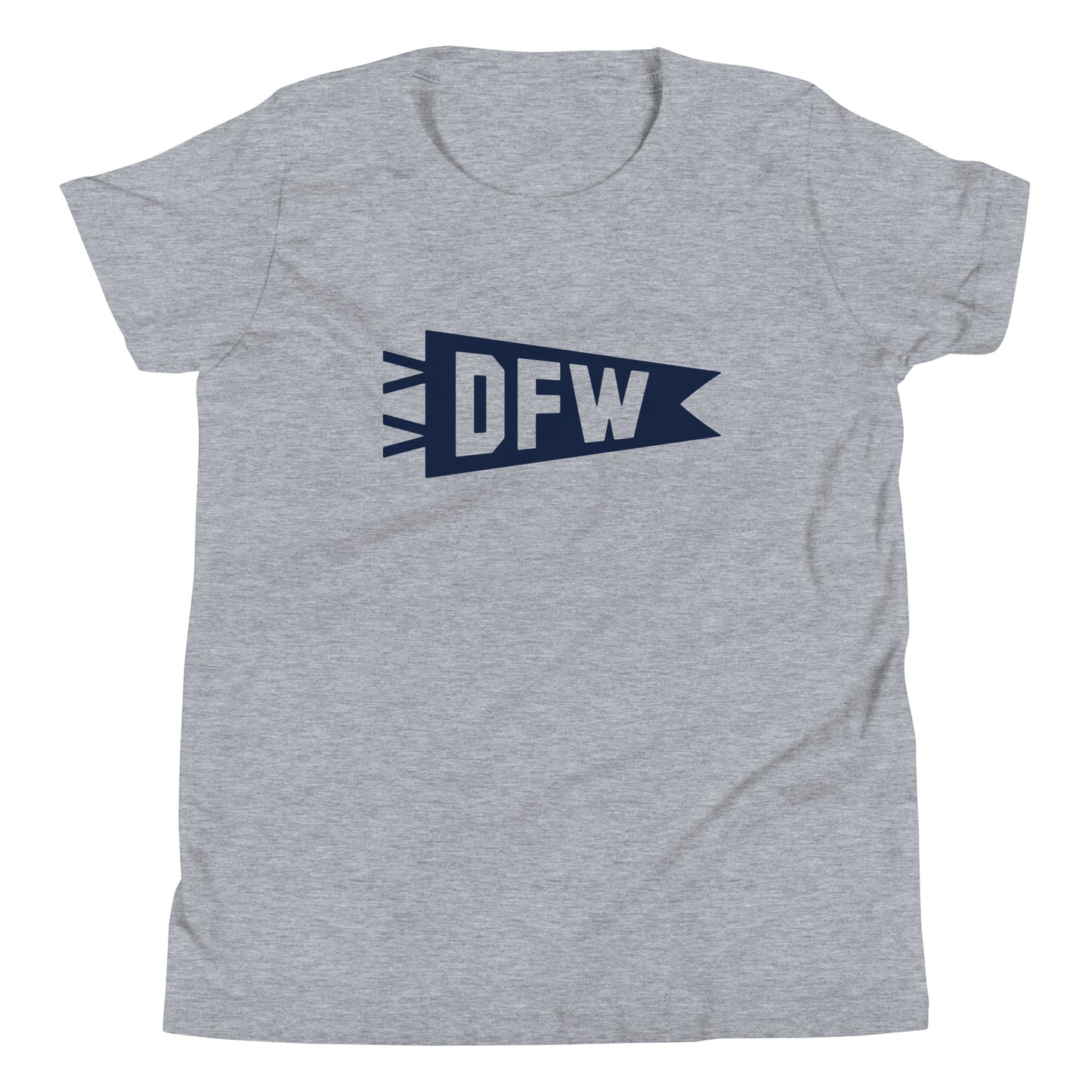 Kid's Airport Code Tee - Navy Blue Graphic • DFW Dallas • YHM Designs - Image 01