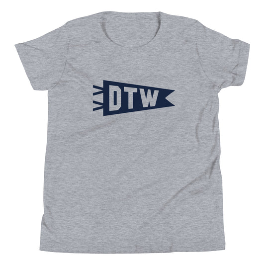 Kid's Airport Code Tee - Navy Blue Graphic • DTW Detroit • YHM Designs - Image 01