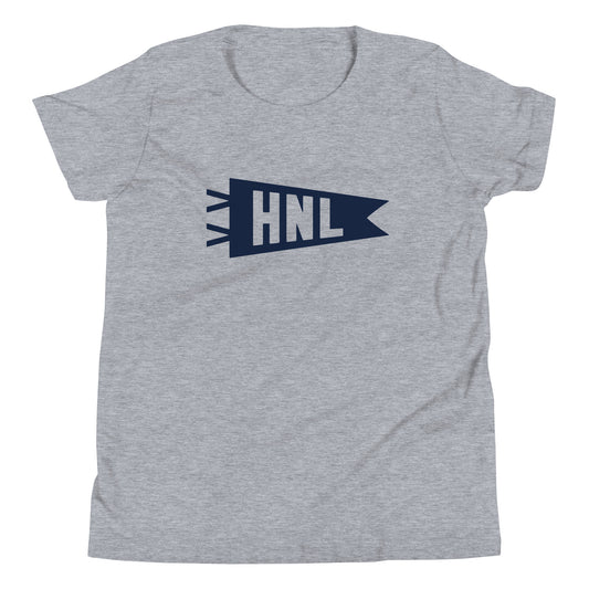 Kid's Airport Code Tee - Navy Blue Graphic • HNL Honolulu • YHM Designs - Image 01